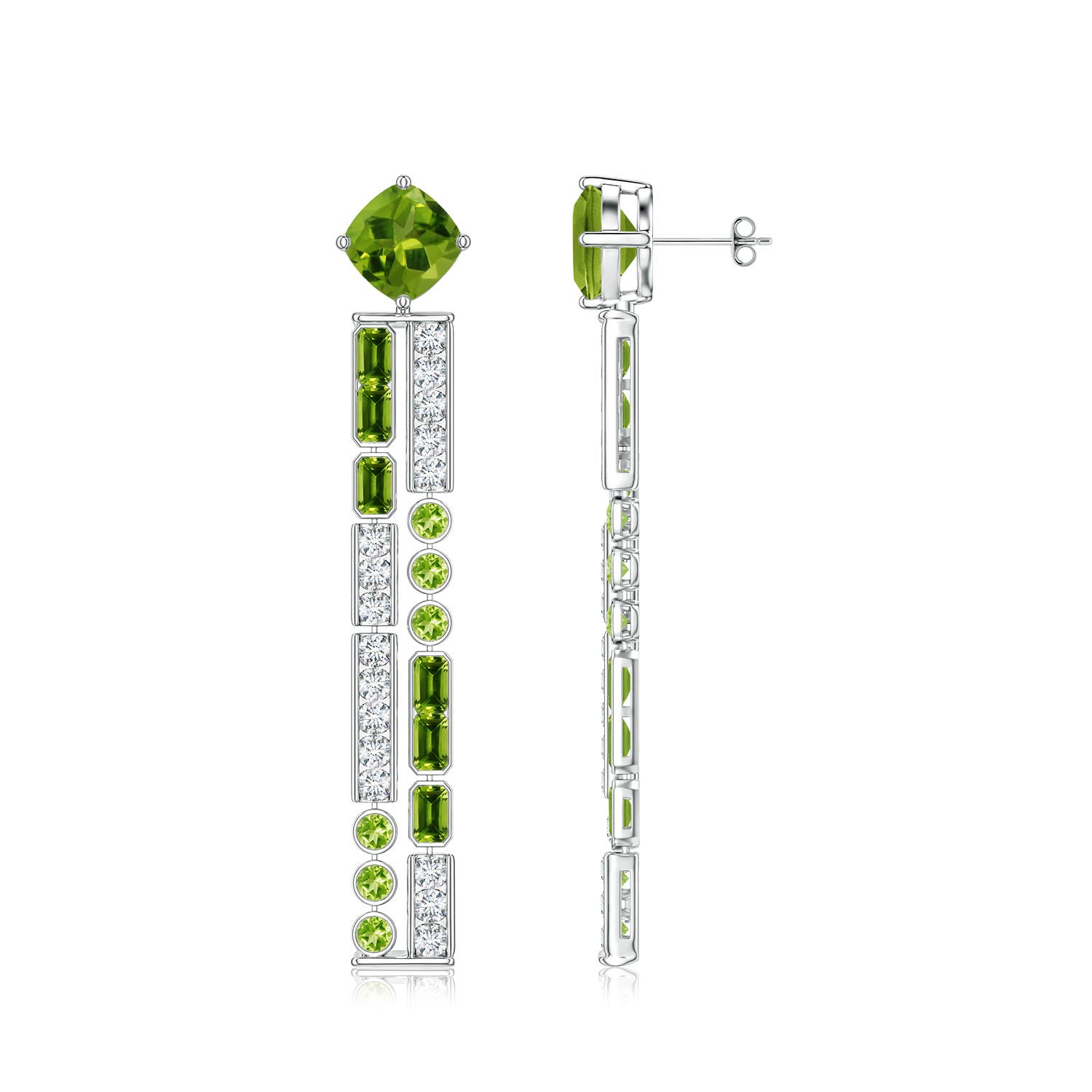 9mm AAAA Lee Harris x Angara Peridot and Diamond Modern Art Deco Inspired Linear Drop Earrings in White Gold