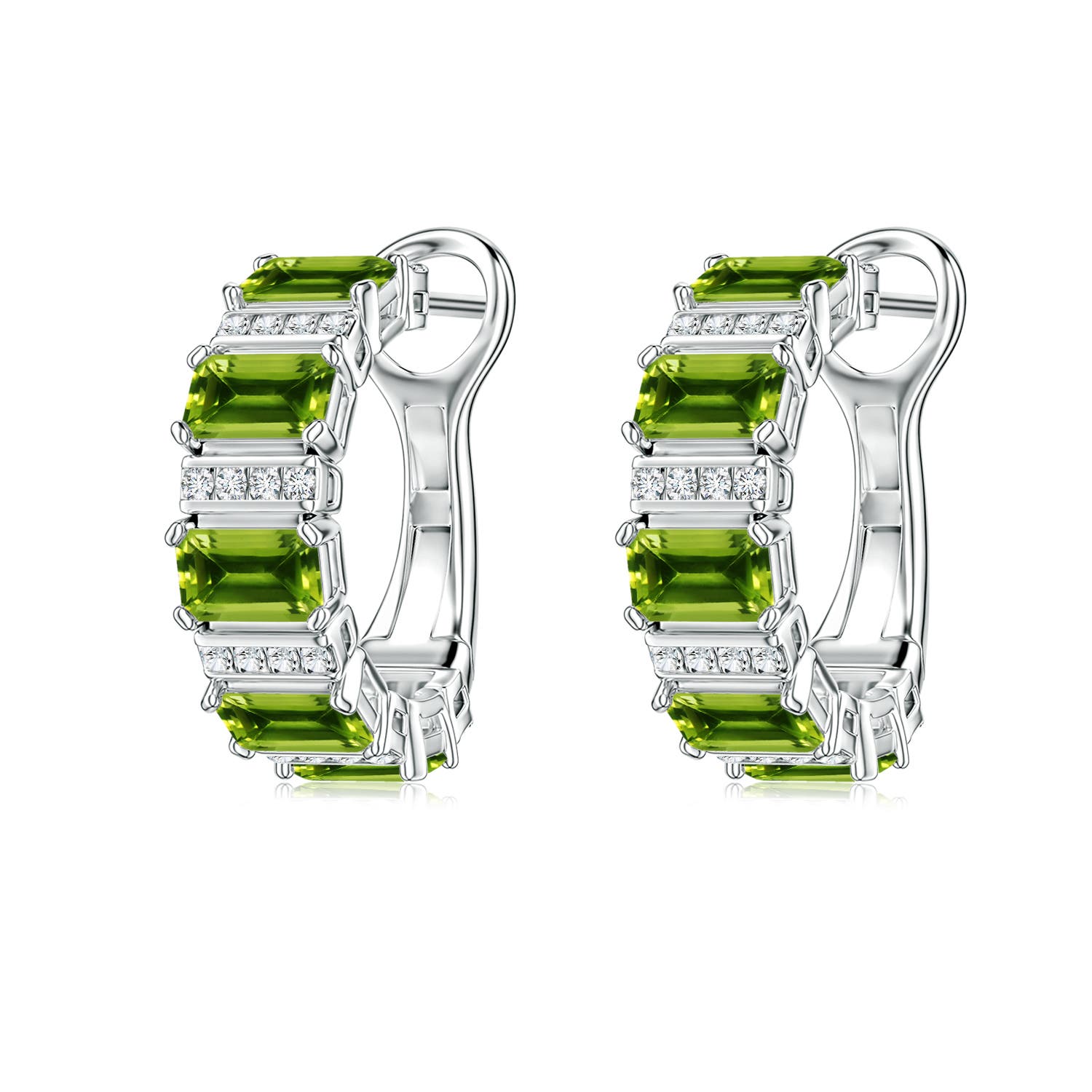 5x3mm AAAA Lee Harris x Angara Peridot and Diamond Modern Art Deco Inspired Hoop Earrings in White Gold