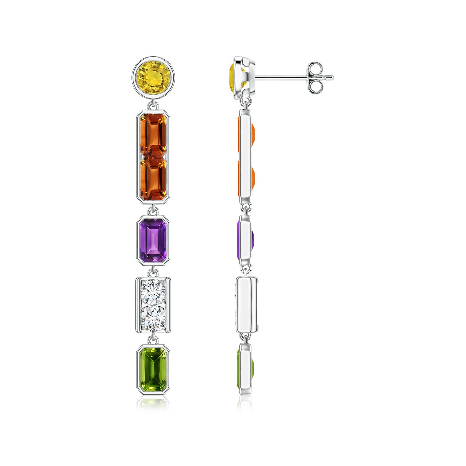 5x3mm AAAA Lee Harris x Angara Multi-Colour Gemstone Modern Art Deco Inspired Long Linear Earrings in P950 Platinum