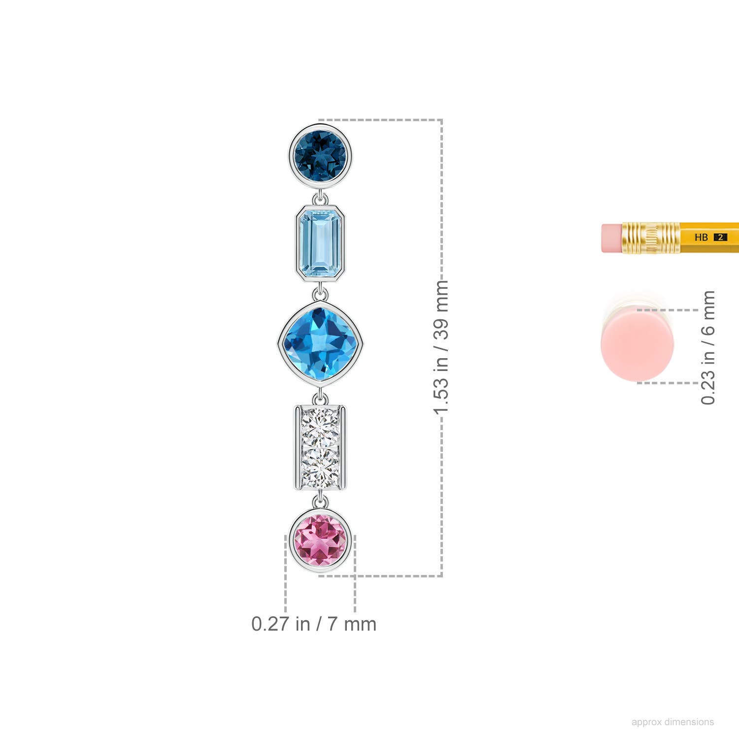 5x3mm AAA Lee Harris x Angara Multi-Gemstone Modern Art Deco Inspired Asymmetric Linear Earrings in White Gold - ruler