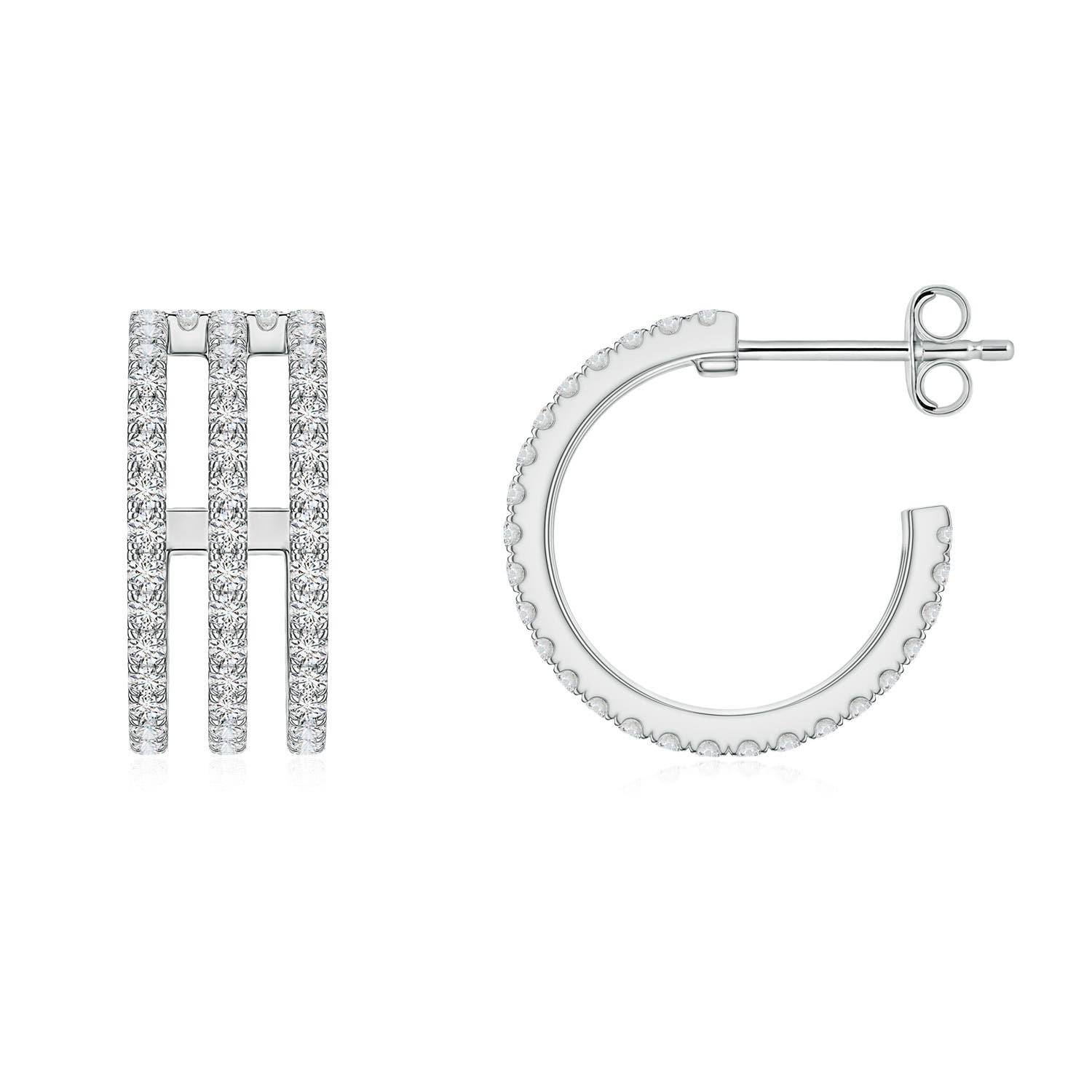1.2mm HSI2 U-Pavé Diamond Triple-Row Open Hoop Earrings in 18K White Gold