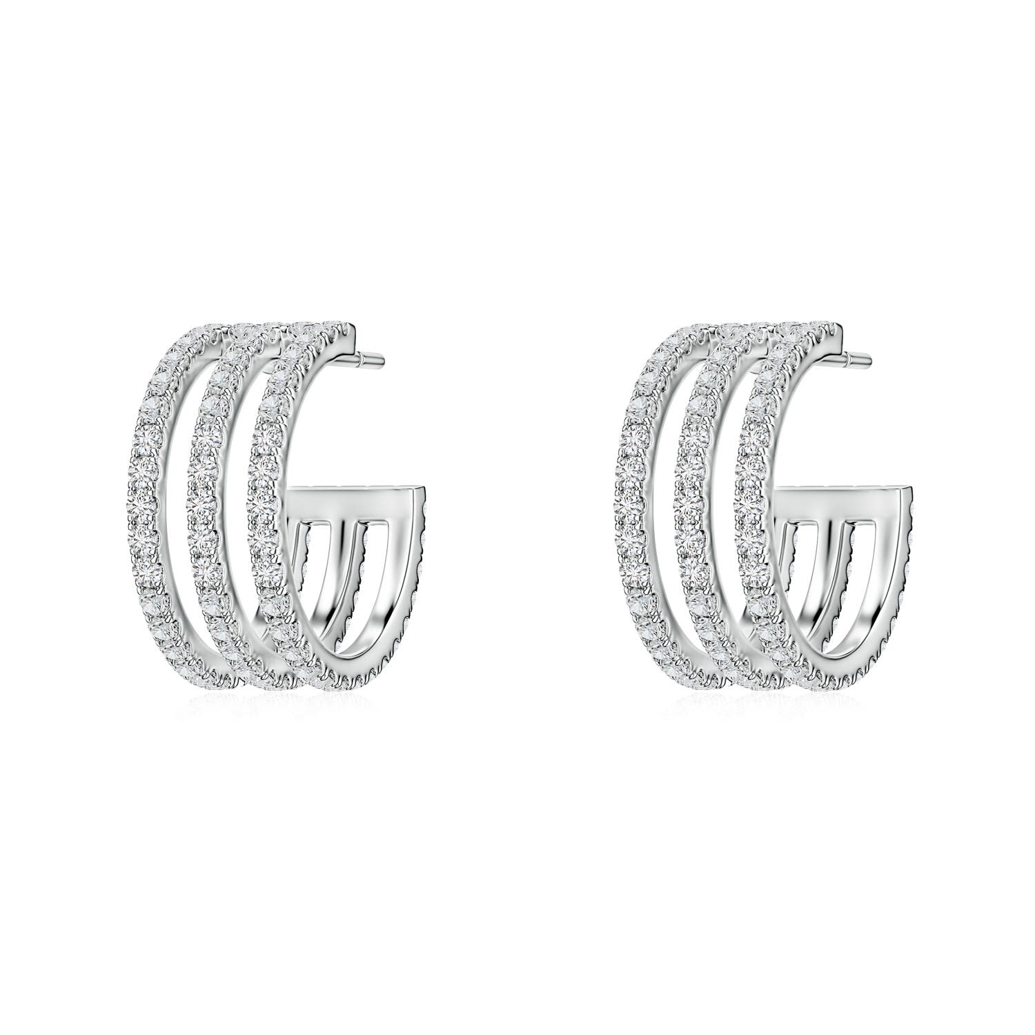 1.2mm HSI2 U-Pavé Diamond Triple-Row Open Hoop Earrings in 18K White Gold