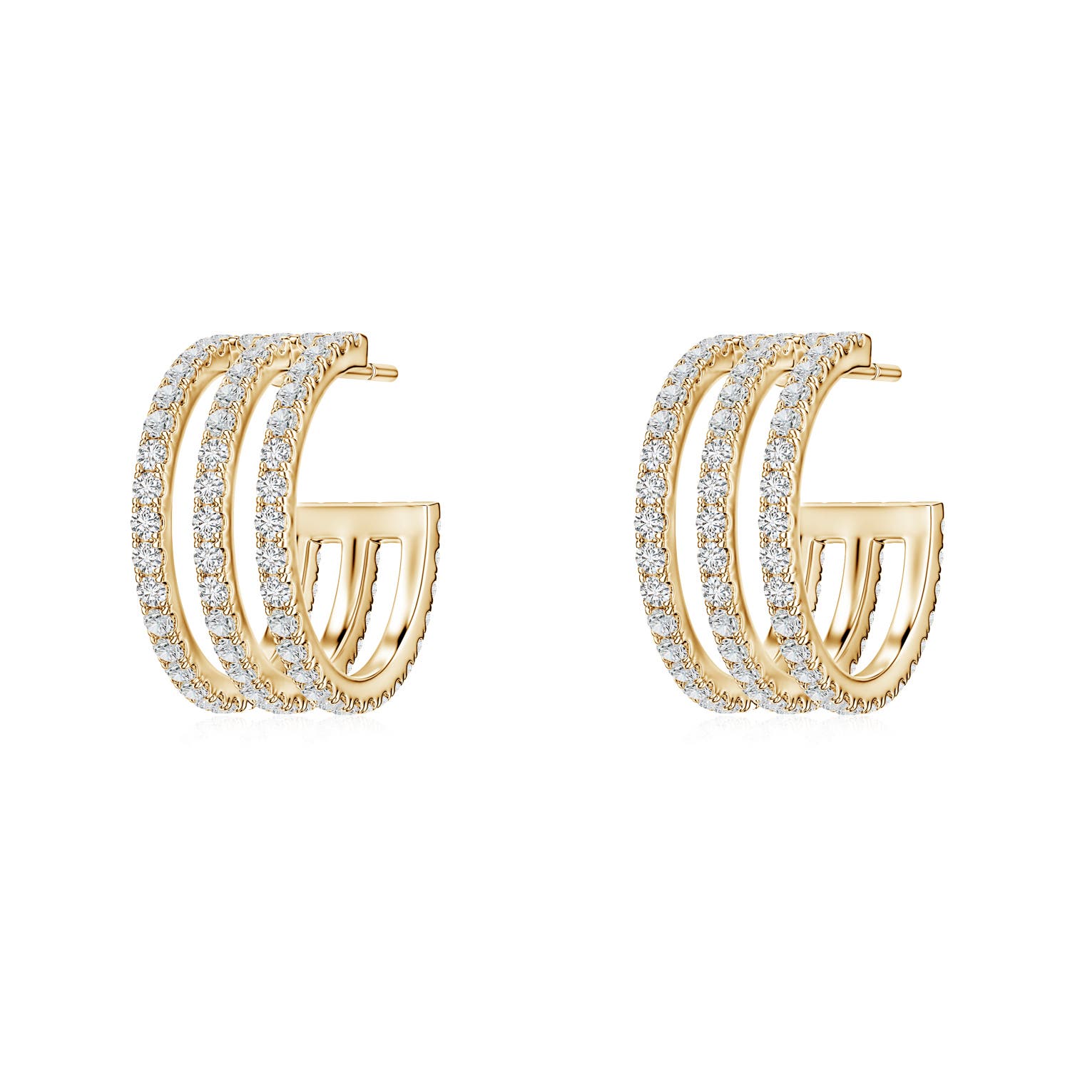 1.2mm HSI2 U-Pavé Diamond Triple-Row Open Hoop Earrings in 18K Yellow Gold