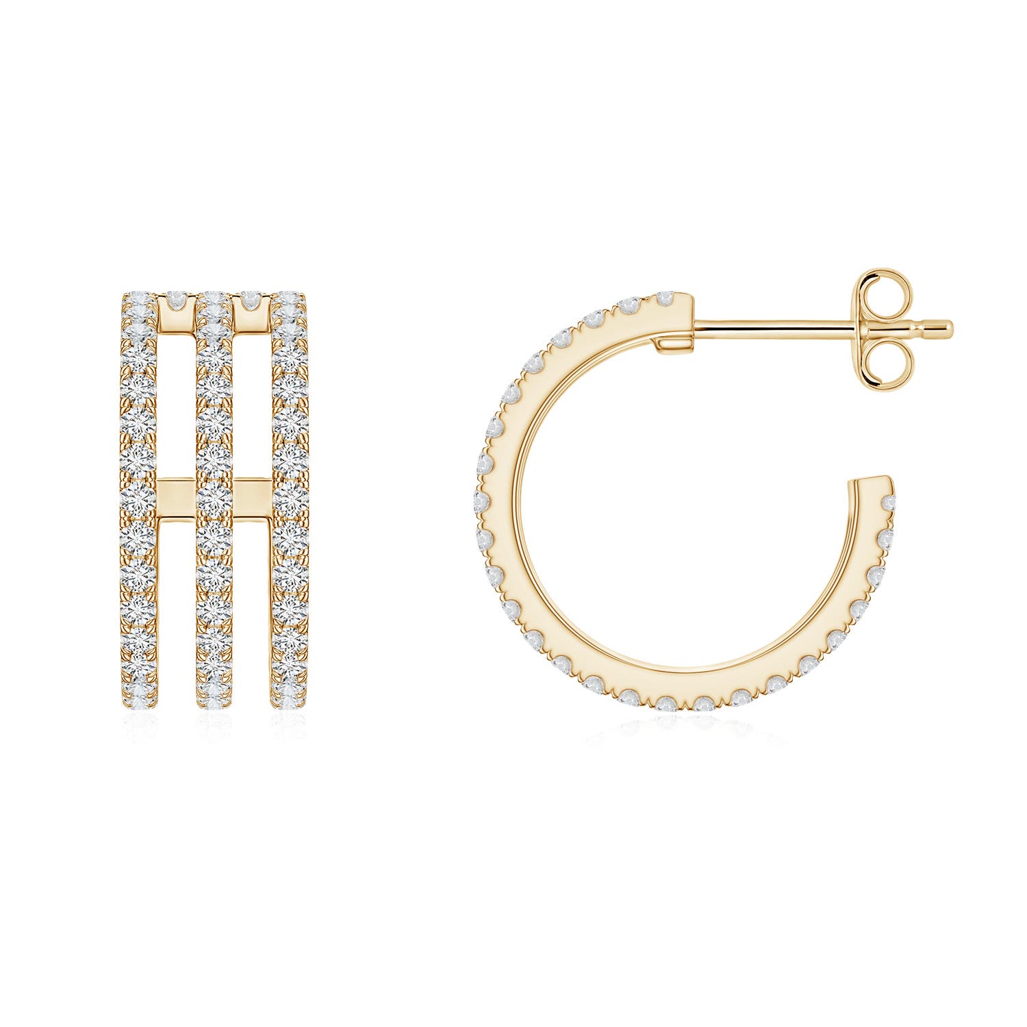 1.2mm HSI2 U-Pavé Diamond Triple-Row Open Hoop Earrings in Yellow Gold