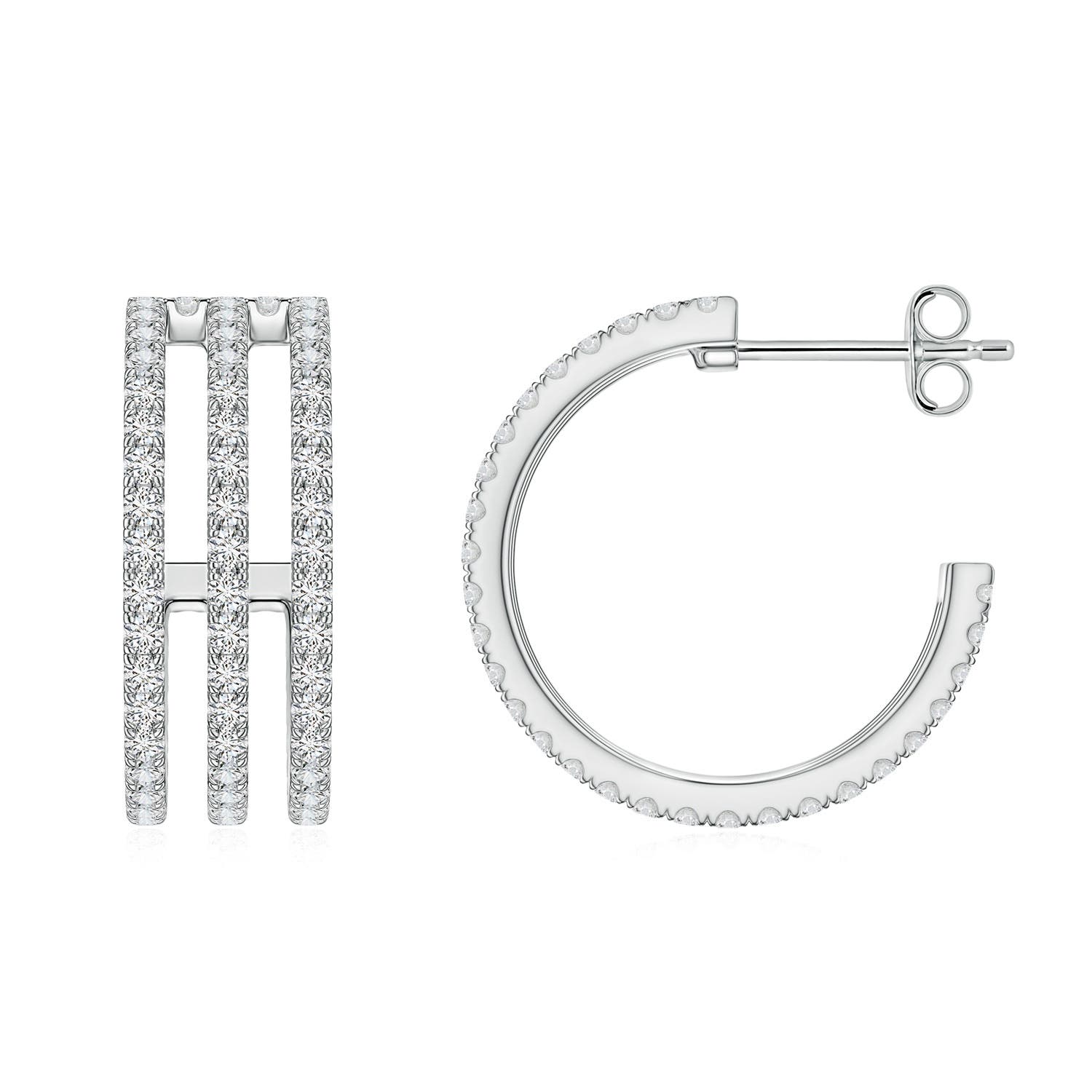1.3mm HSI2 U-Pavé Diamond Triple-Row Open Hoop Earrings in White Gold