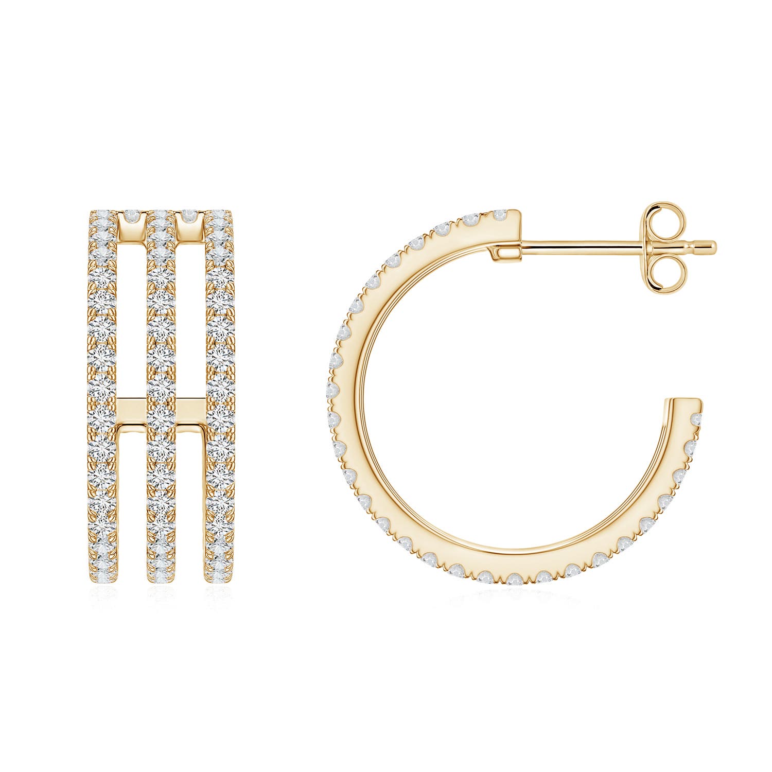 1.3mm HSI2 U-Pavé Diamond Triple-Row Open Hoop Earrings in Yellow Gold
