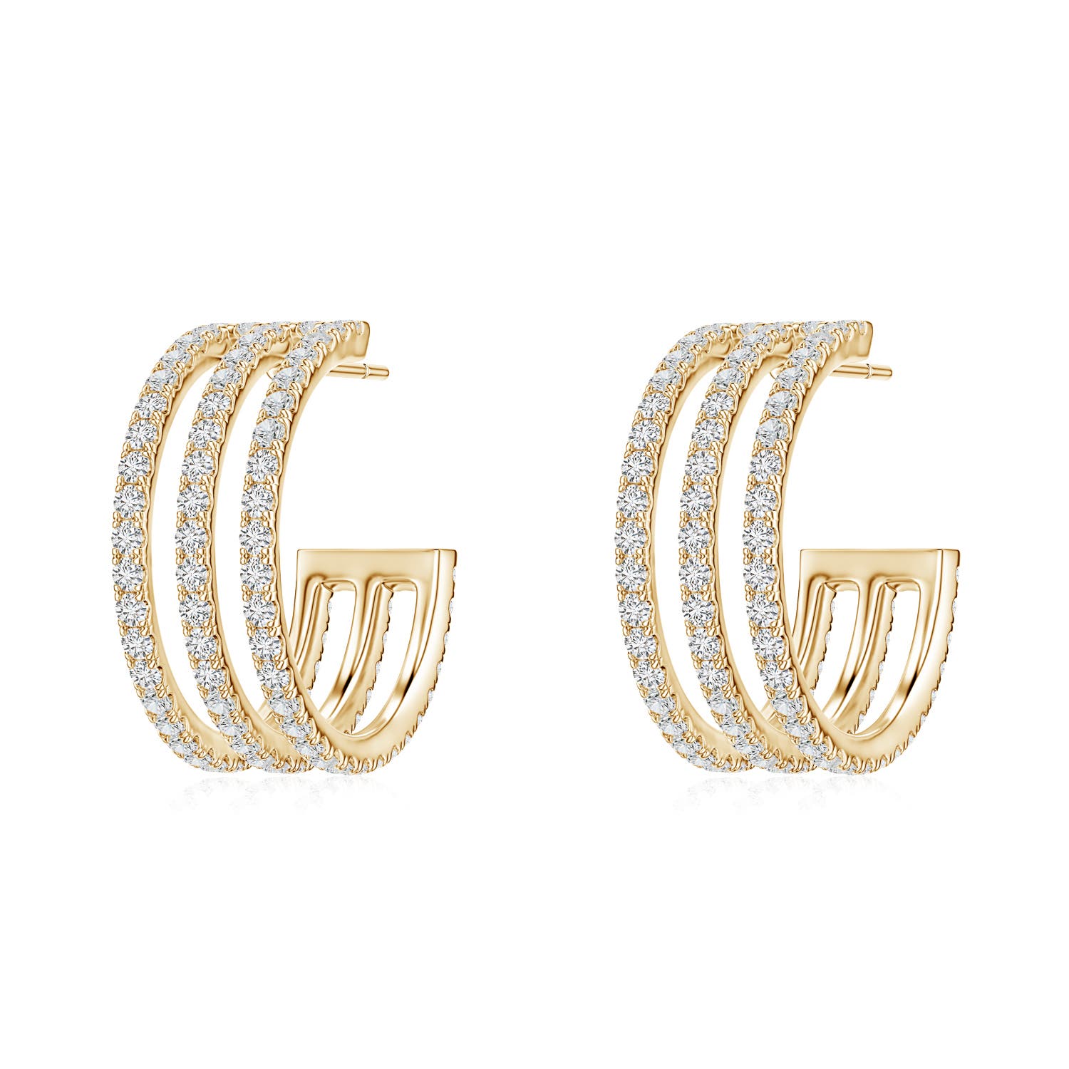 1.3mm HSI2 U-Pavé Diamond Triple-Row Open Hoop Earrings in Yellow Gold