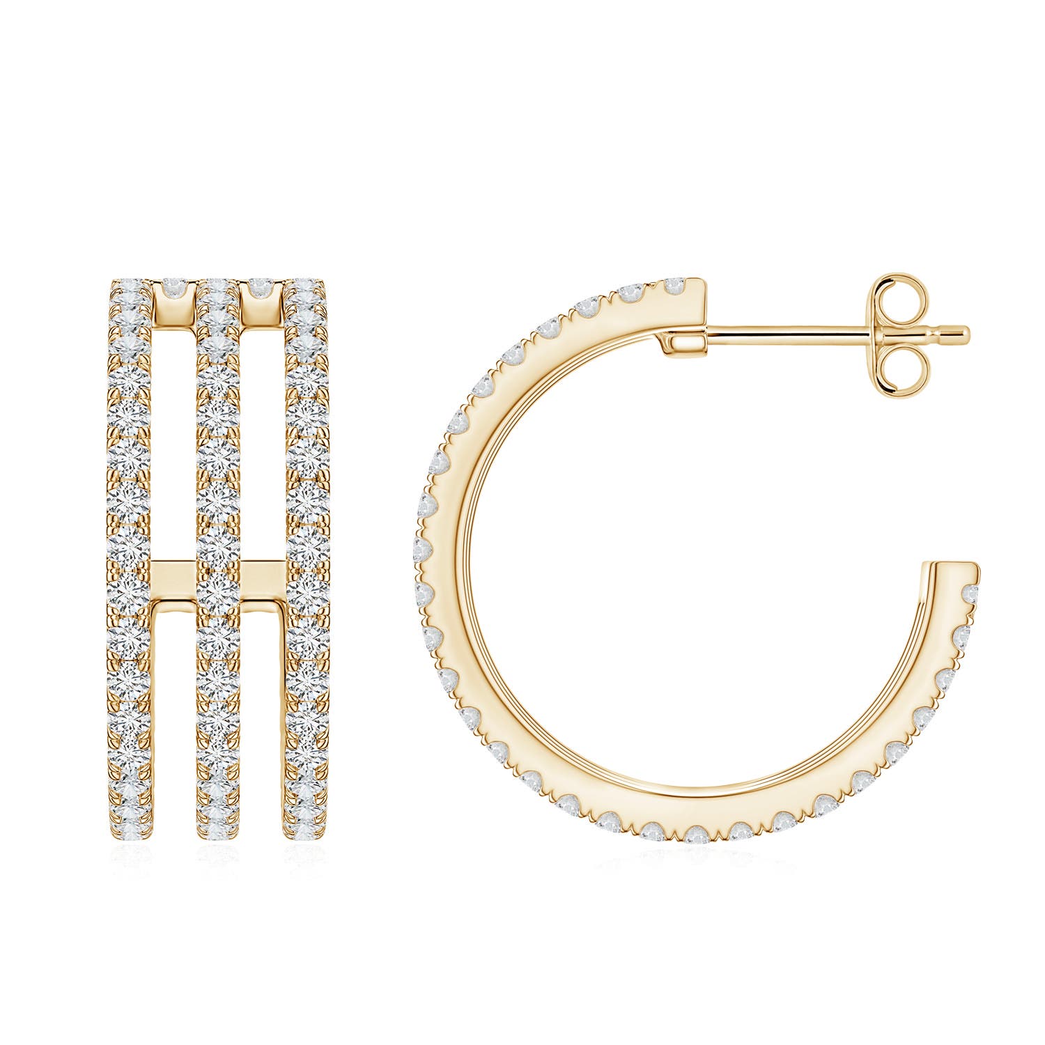 1.4mm HSI2 U-Pavé Diamond Triple-Row Open Hoop Earrings in 18K Yellow Gold