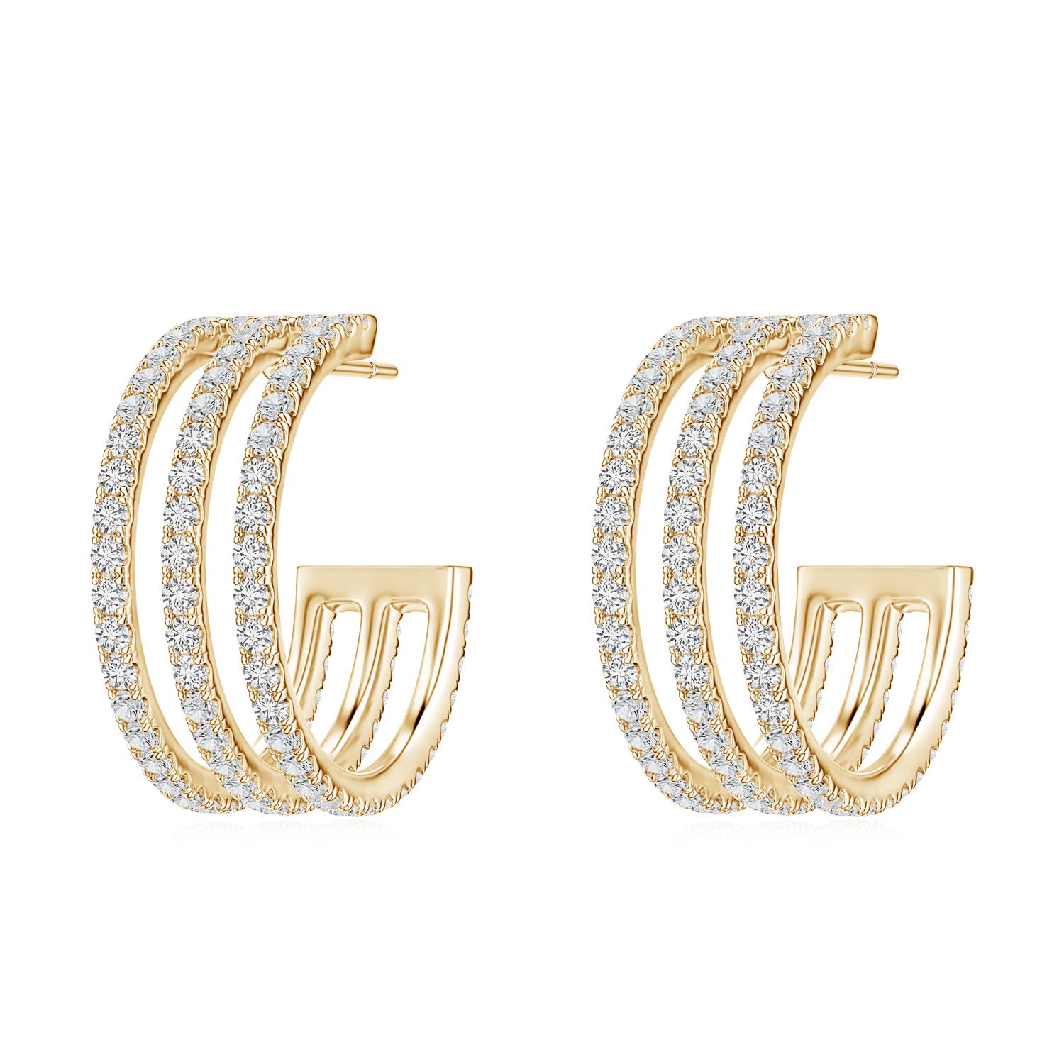 1.4mm HSI2 U-Pavé Diamond Triple-Row Open Hoop Earrings in 18K Yellow Gold