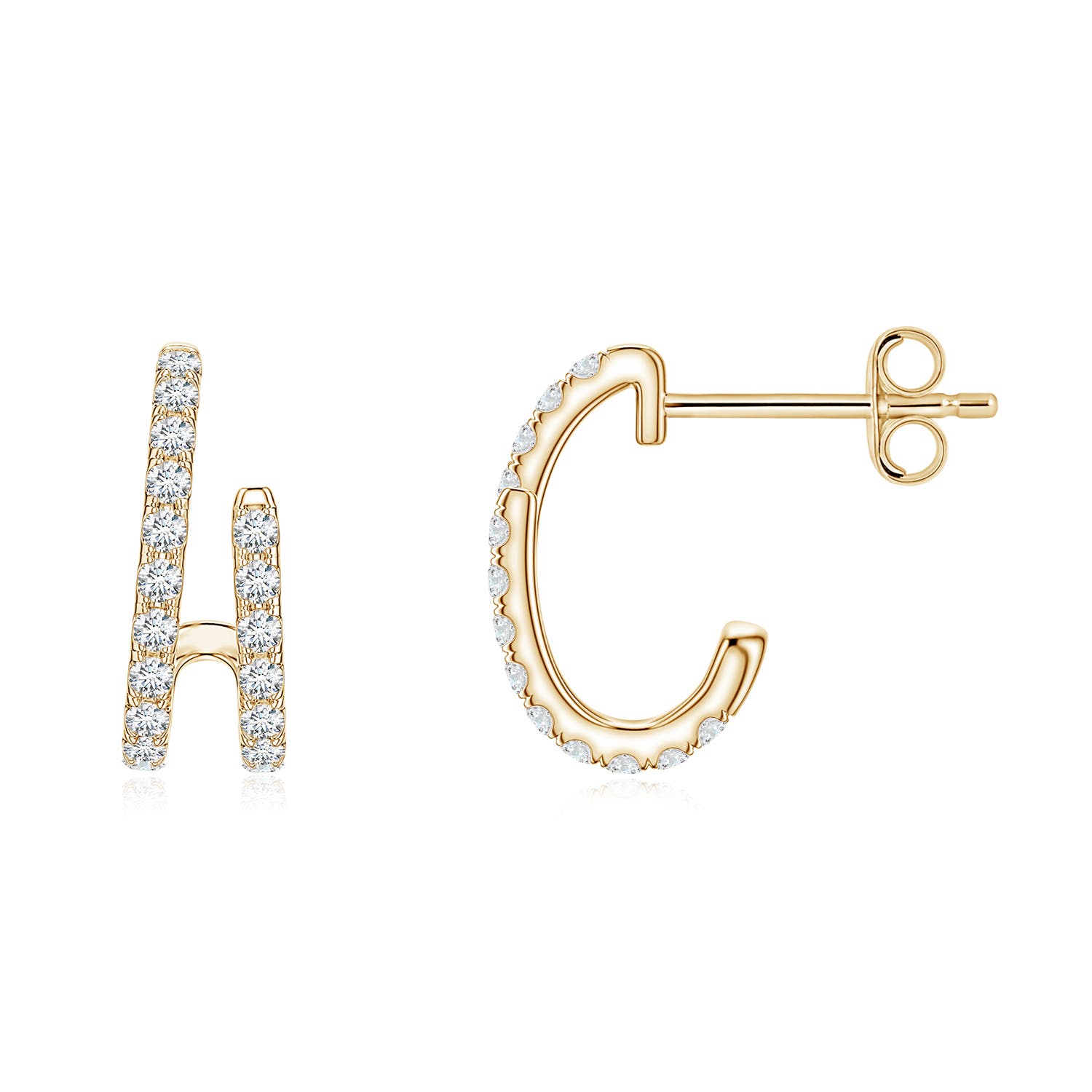 1.2mm GVS2 U-Pavé Diamond Double-Row Asymmetrical Hoop Earrings in Yellow Gold