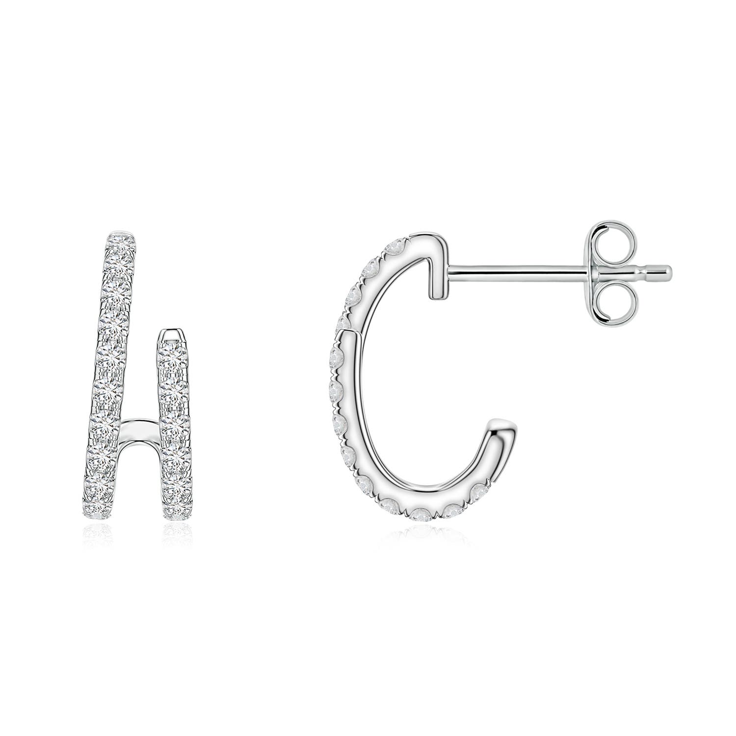 1.2mm HSI2 U-Pavé Diamond Double-Row Asymmetrical Hoop Earrings in 18K White Gold