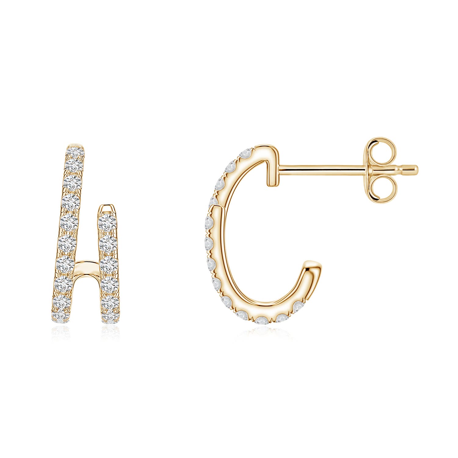 1.2mm HSI2 U-Pavé Diamond Double-Row Asymmetrical Hoop Earrings in Yellow Gold