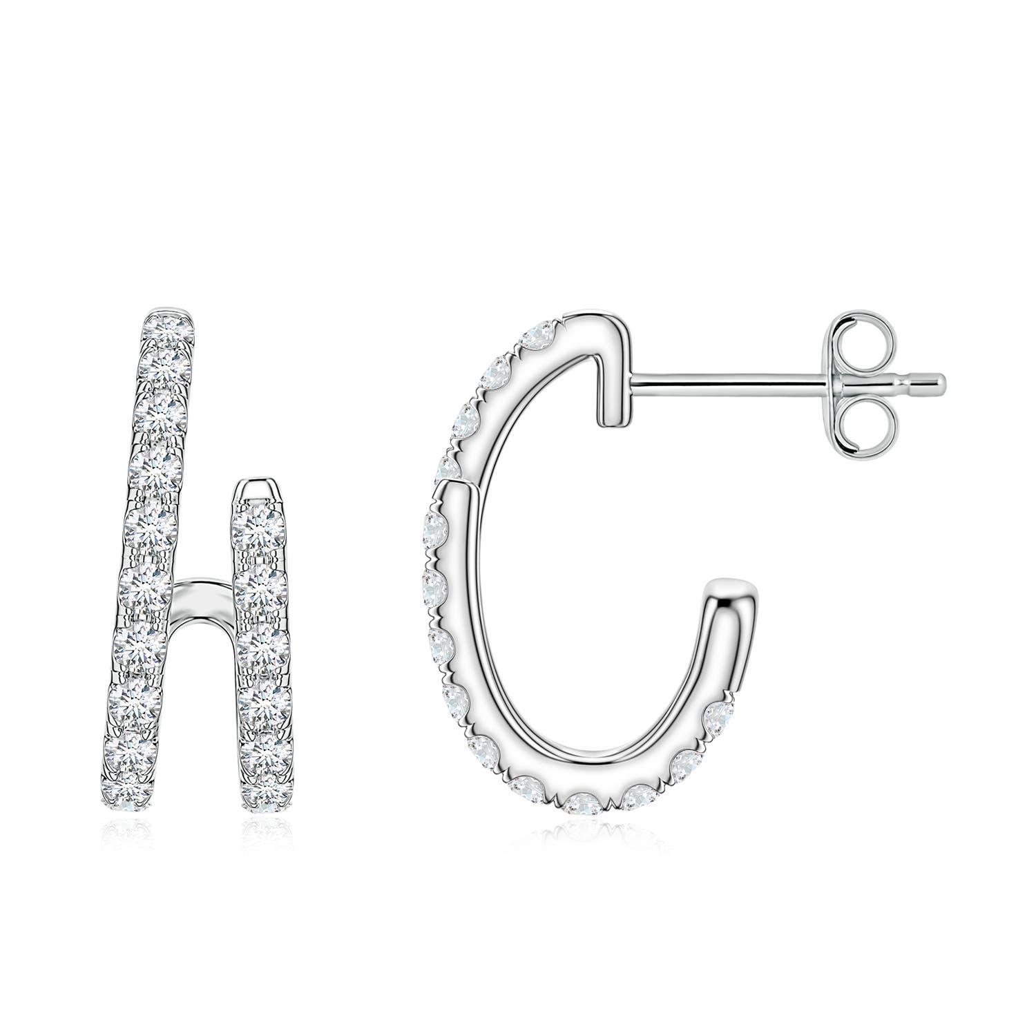 1.5mm GVS2 U-Pavé Diamond Double-Row Asymmetrical Hoop Earrings in P950 Platinum