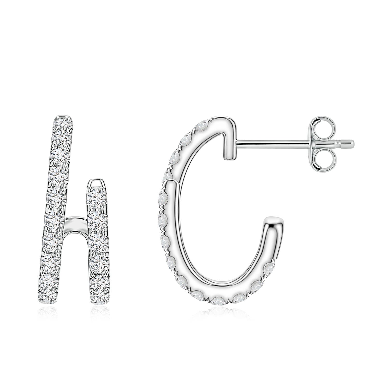 1.5mm HSI2 U-Pavé Diamond Double-Row Asymmetrical Hoop Earrings in White Gold