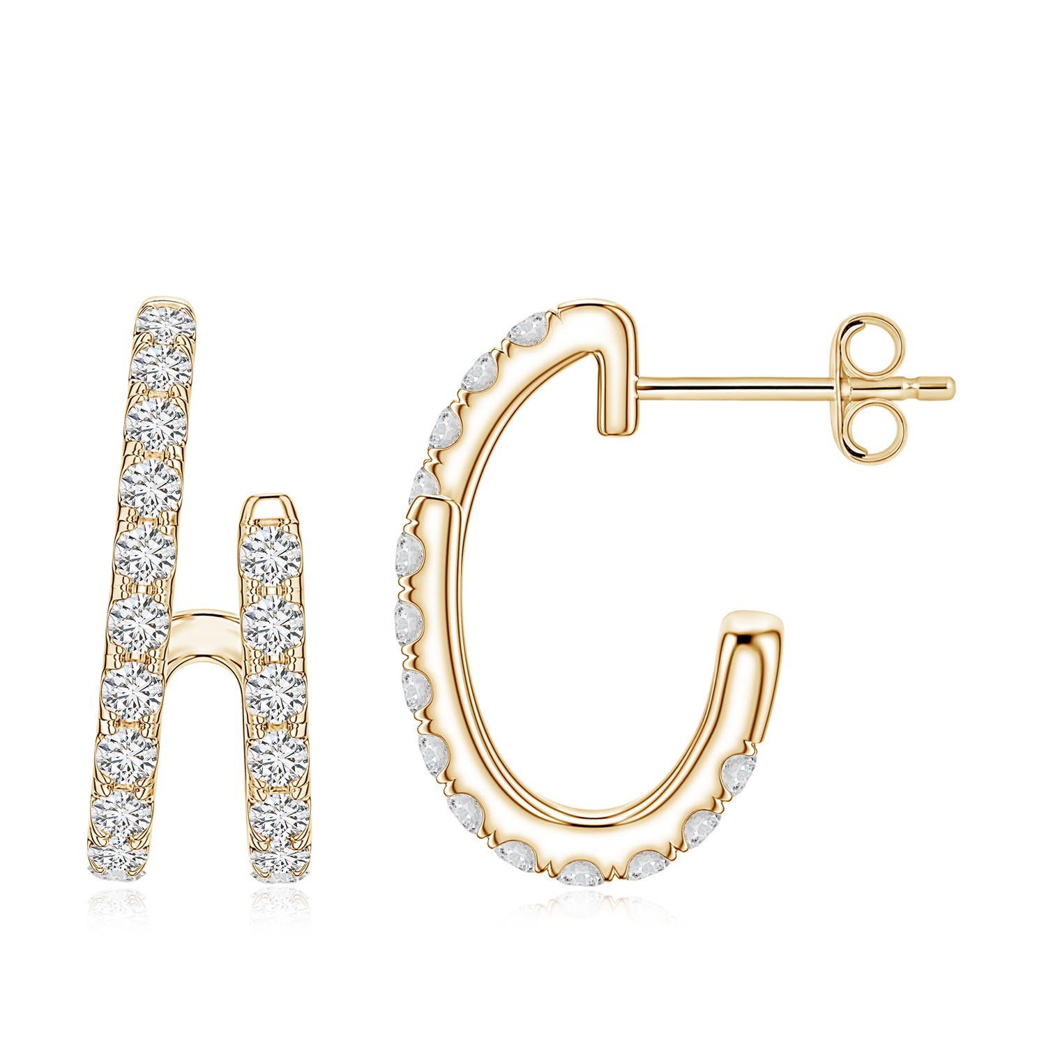 1.7mm HSI2 U-Pavé Diamond Double-Row Asymmetrical Hoop Earrings in 18CT Yellow Gold