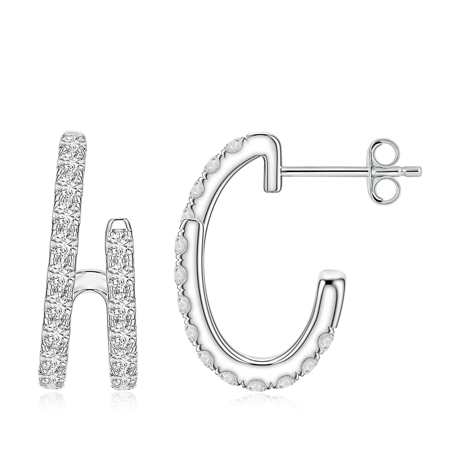 1.7mm HSI2 U-Pavé Diamond Double-Row Asymmetrical Hoop Earrings in White Gold