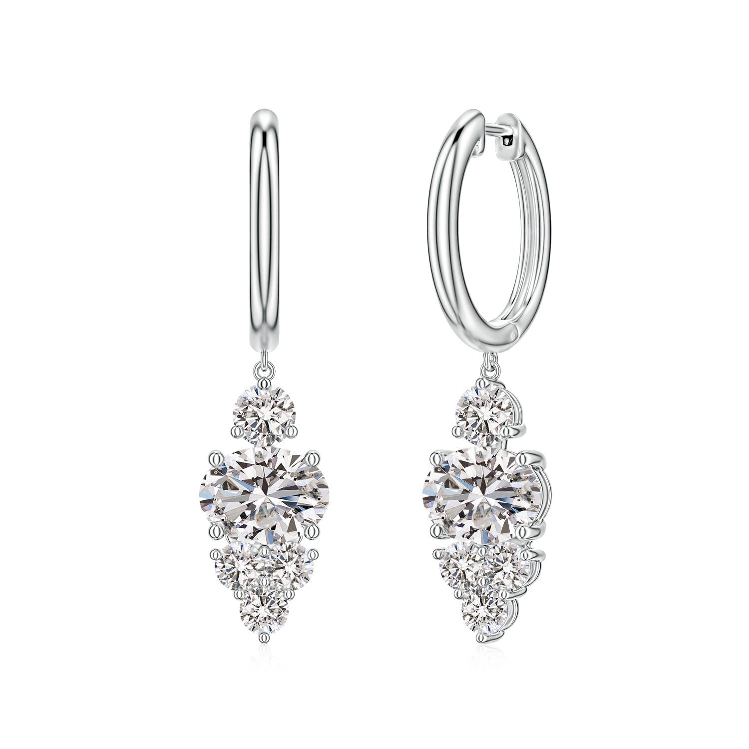 8x6mm IJI1I2 East-West Oval Diamond Trio Cluster Hoop Drop Earrings in P950 Platinum