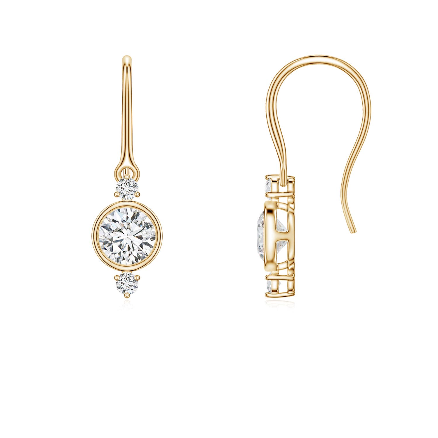 5mm HSI2 Round Diamond Drop Earrings with Accents in 18K Yellow Gold