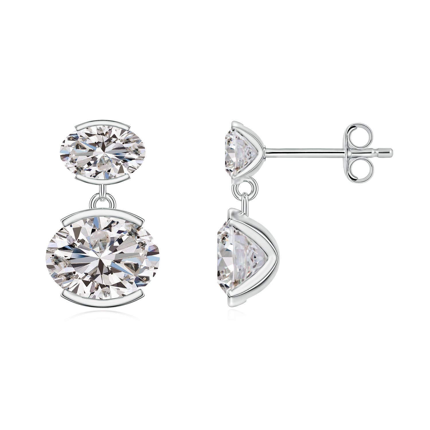 8x6mm IJI1I2 Semi Bezel-Set East-West Oval Diamond Two-Stone Drop Earrings in S999 Silver