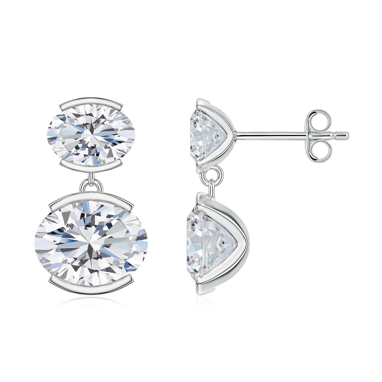 Angara 5.04 CTW Semi Bezel-Set East-West Oval Diamond Two-Stone Drop Earrings in 18K White Gold