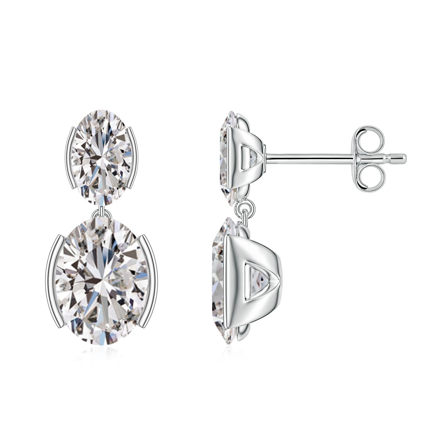 8x6mm IJI1I2 Semi Bezel-Set Oval Diamond Two-Stone Drop Earrings in S999 Silver