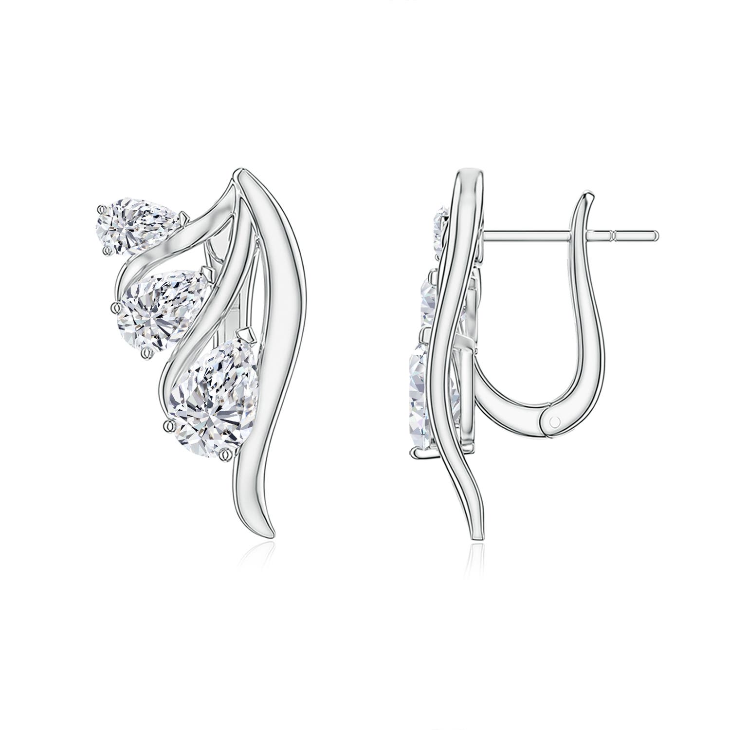 7x5mm GVS2 Three Graduated Pear Diamond Fan Earrings in S999 Silver