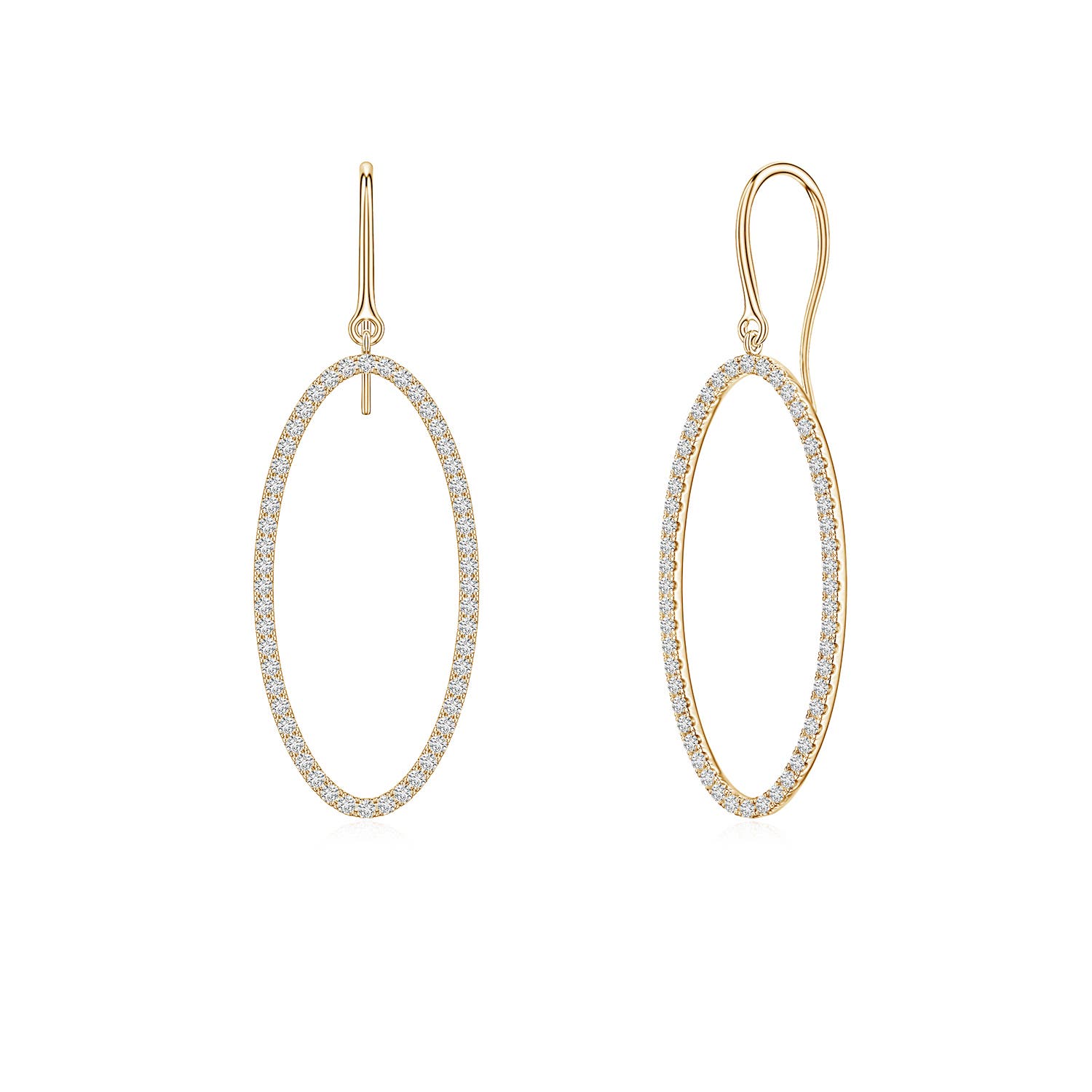 1.1mm HSI2 U-Pavé Diamond Oval Drop Earrings in 18K Yellow Gold