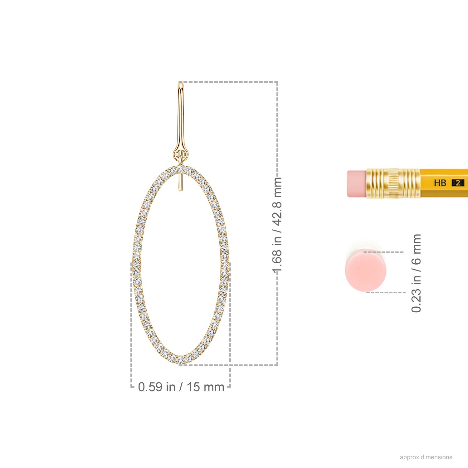 1.1mm HSI2 U-Pavé Diamond Oval Drop Earrings in Yellow Gold - ruler
