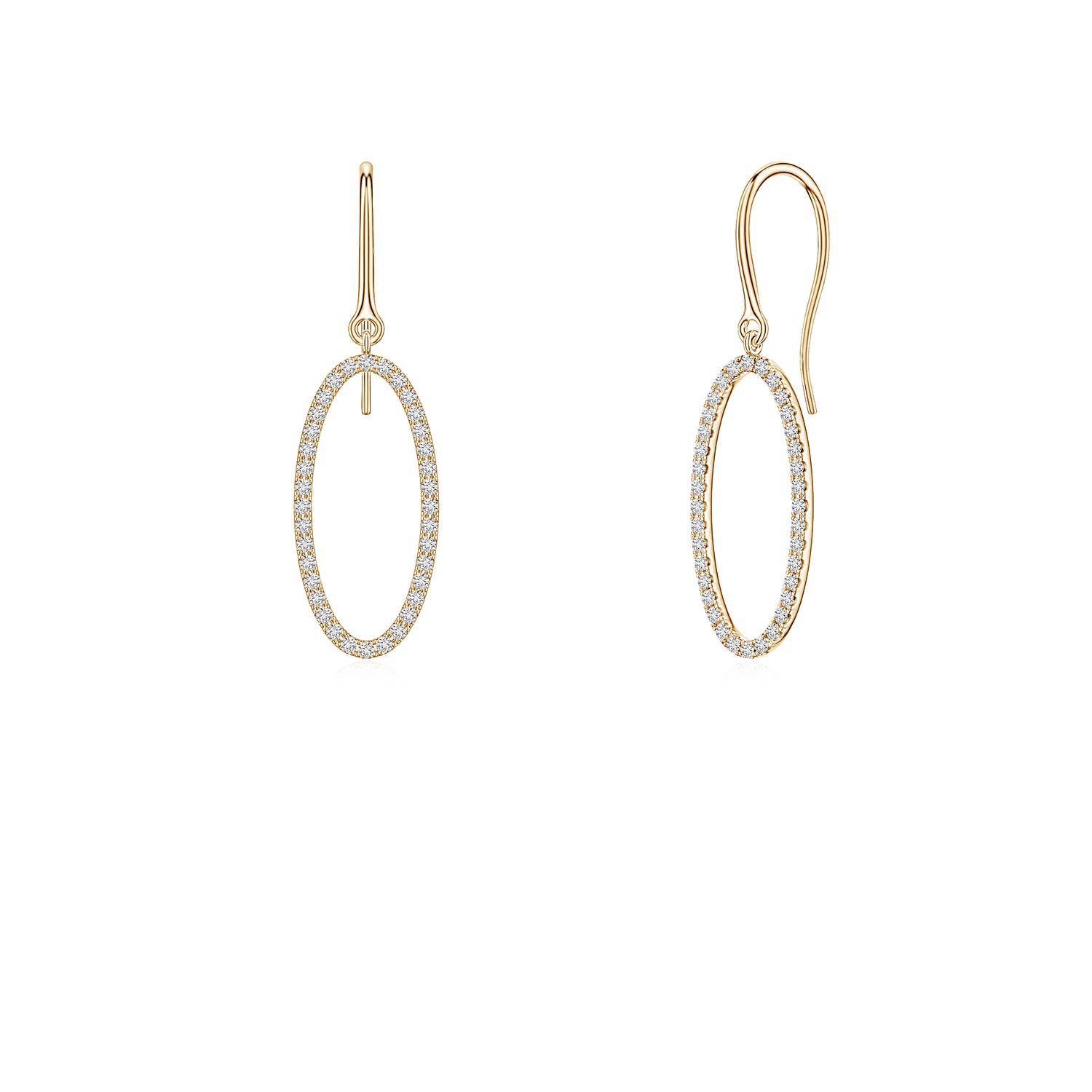 1mm HSI2 U-Pavé Diamond Oval Drop Earrings in Yellow Gold
