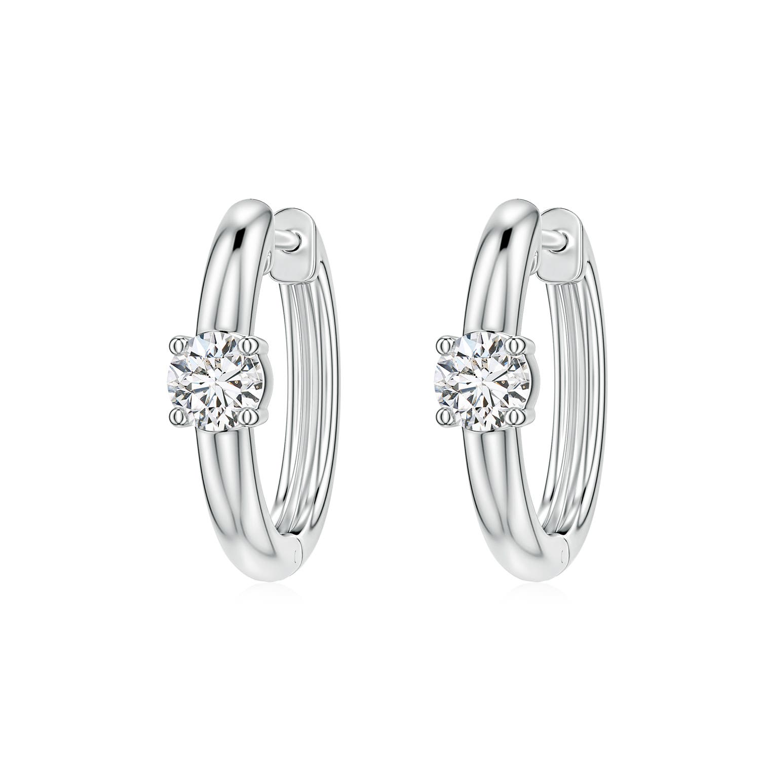 3mm HSI2 Solitaire Round Diamond Hoop Earrings in 18K White Gold