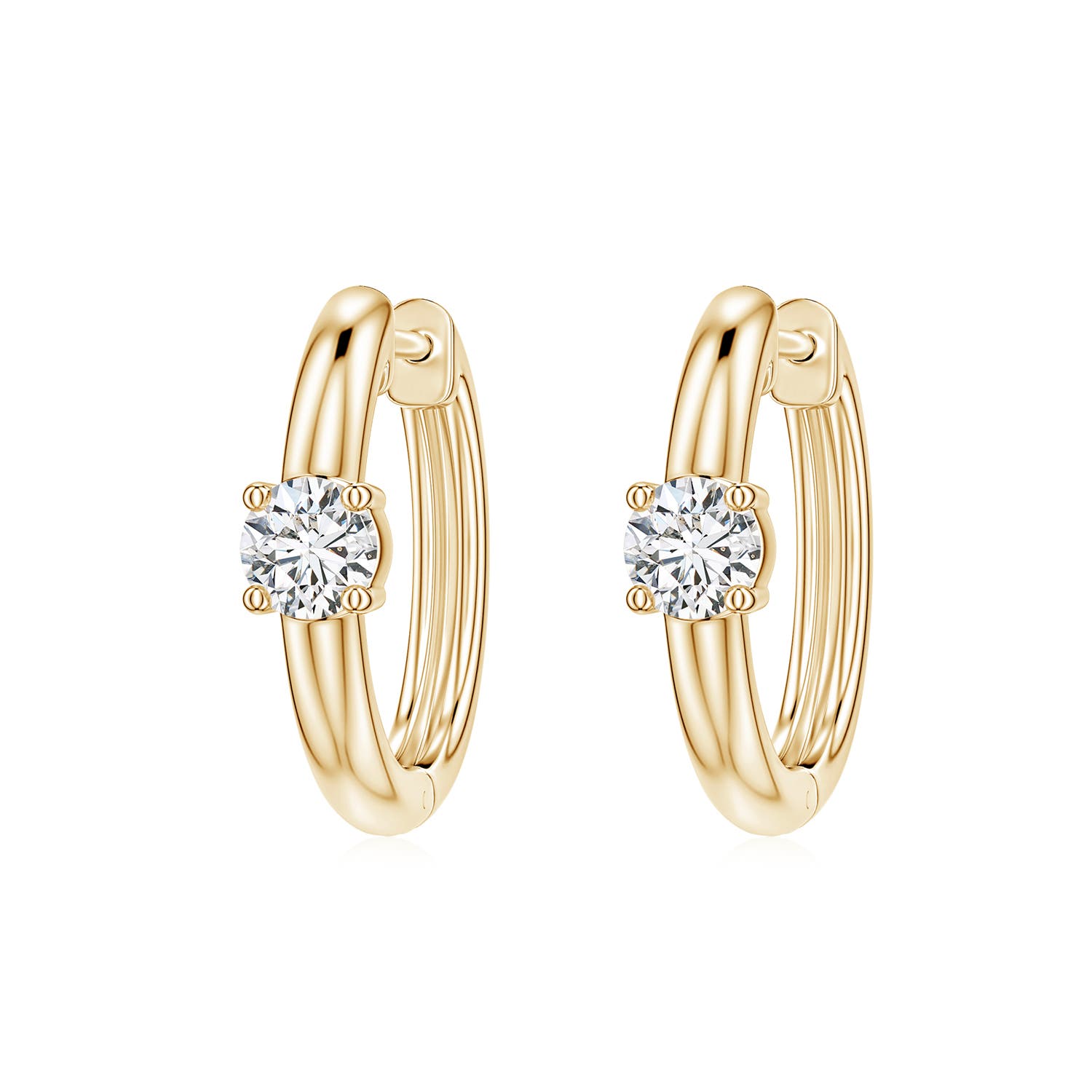 3mm HSI2 Solitaire Round Diamond Hoop Earrings in 18K Yellow Gold