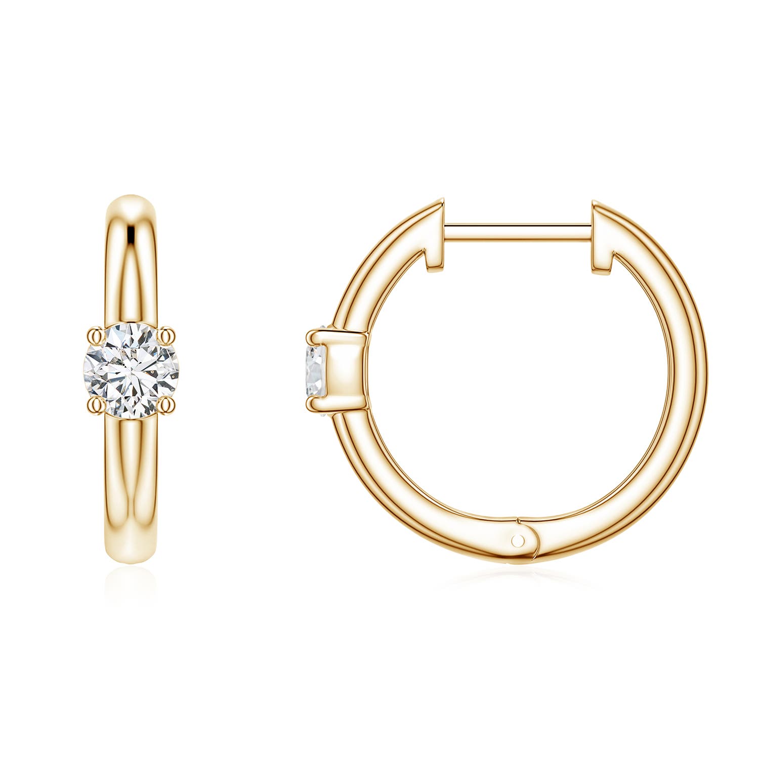 3mm HSI2 Solitaire Round Diamond Hoop Earrings in Yellow Gold