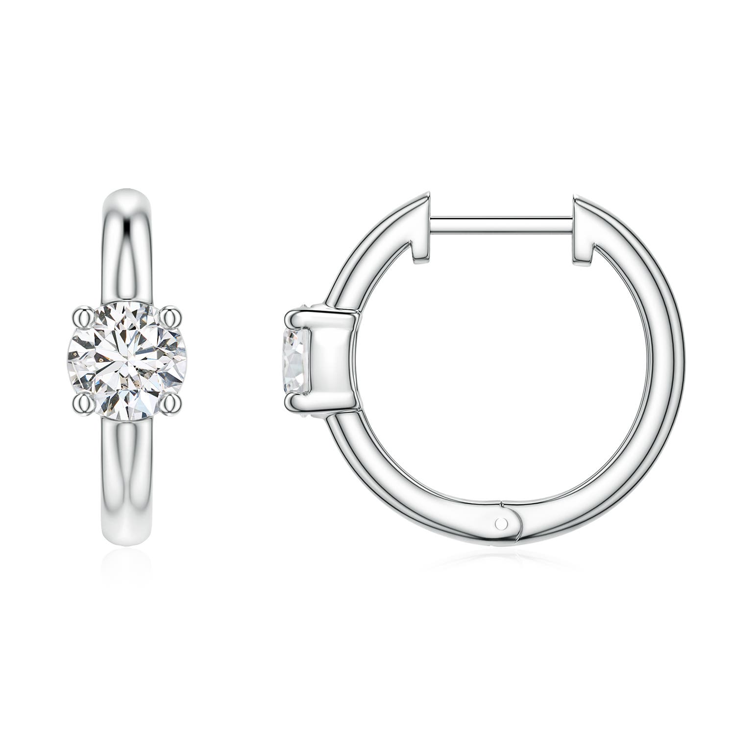 4mm HSI2 Solitaire Round Diamond Hoop Earrings in 18K White Gold
