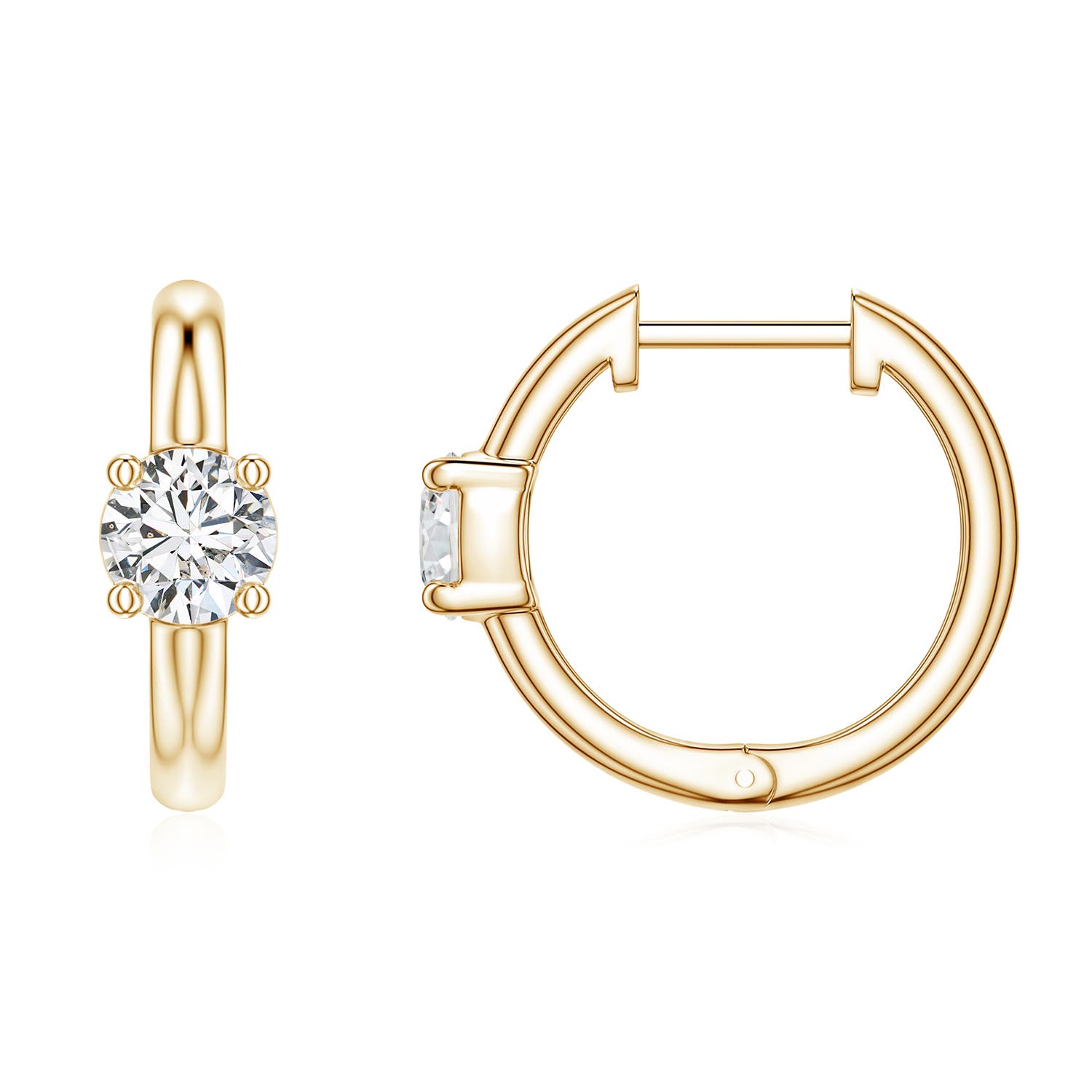 4mm HSI2 Solitaire Round Diamond Hoop Earrings in Yellow Gold