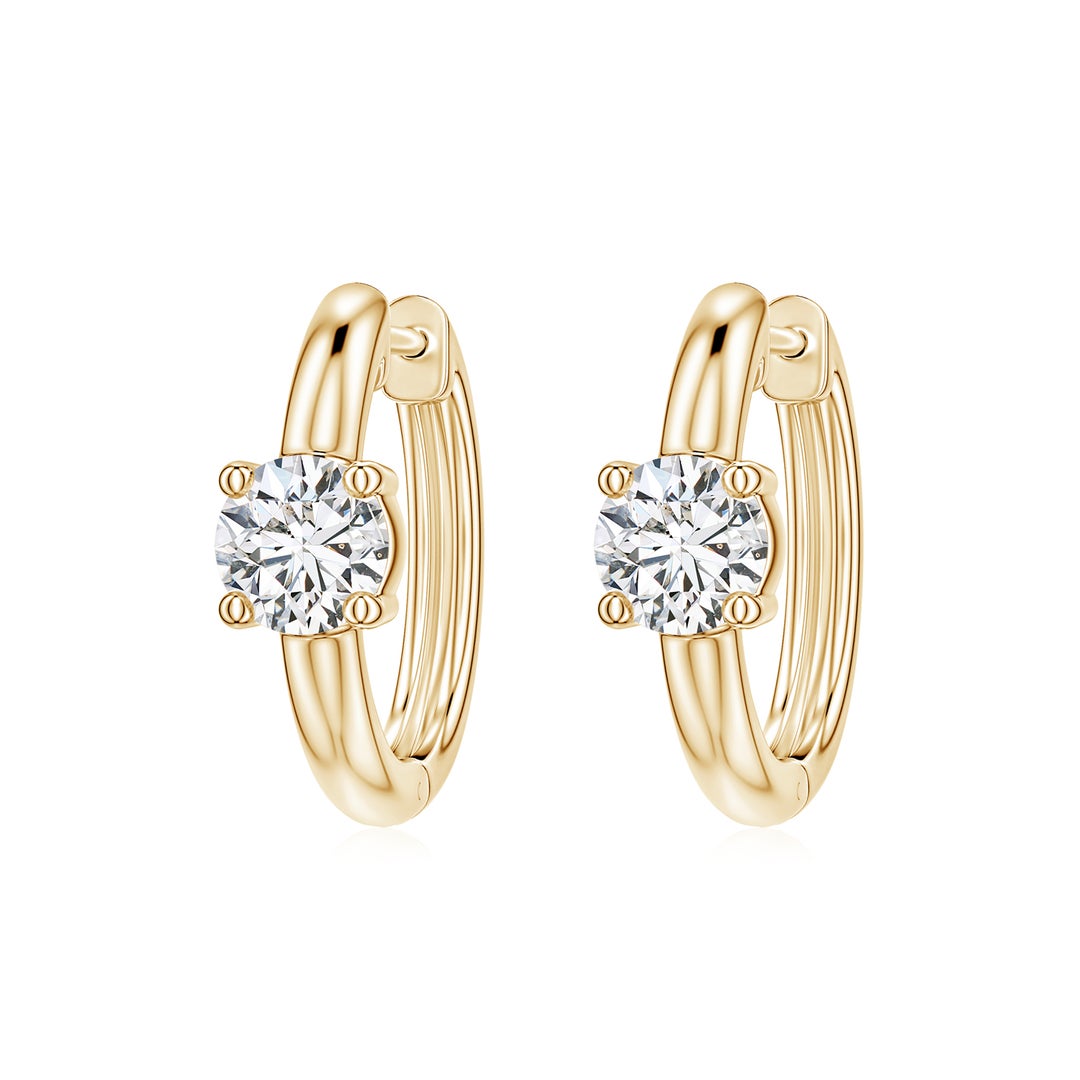 4mm HSI2 Solitaire Round Diamond Hoop Earrings in Yellow Gold - side 2