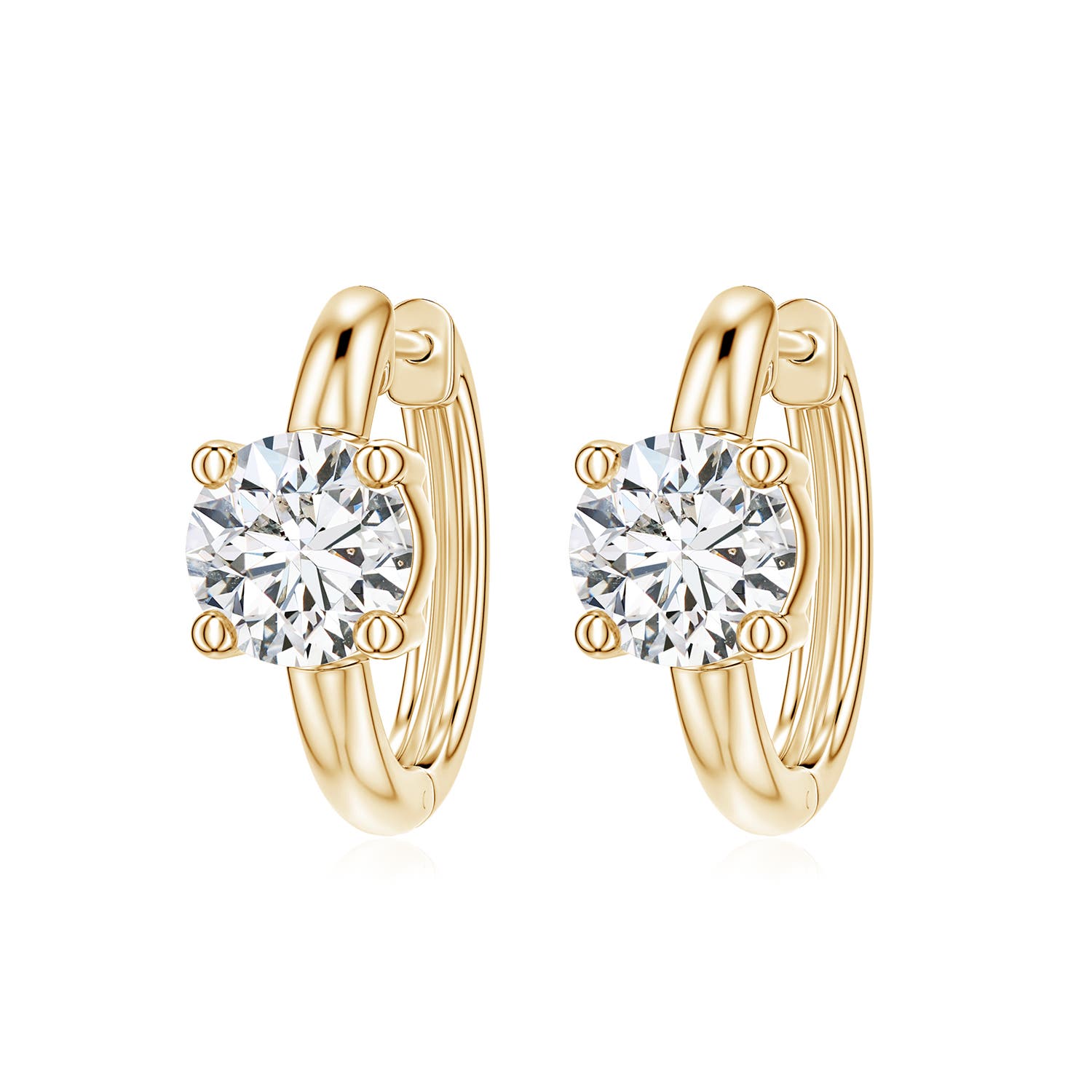 5mm HSI2 Solitaire Round Diamond Hoop Earrings in 18K Yellow Gold