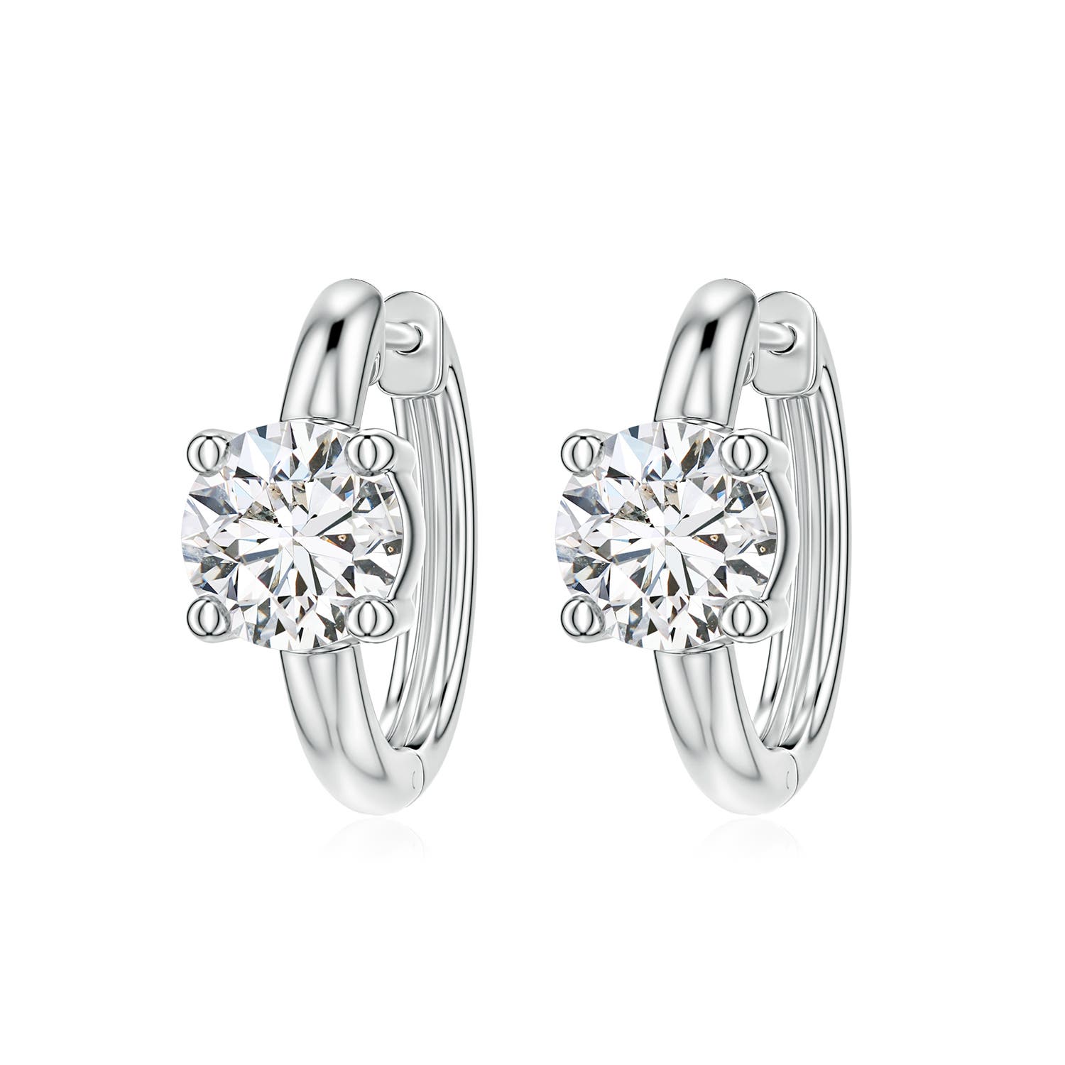 5mm HSI2 Solitaire Round Diamond Hoop Earrings in White Gold