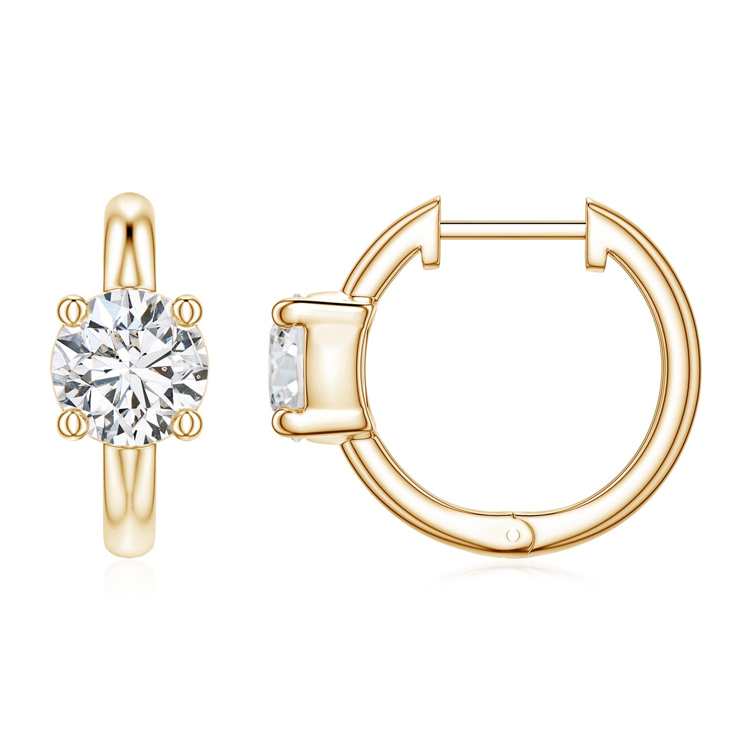 5mm HSI2 Solitaire Round Diamond Hoop Earrings in Yellow Gold