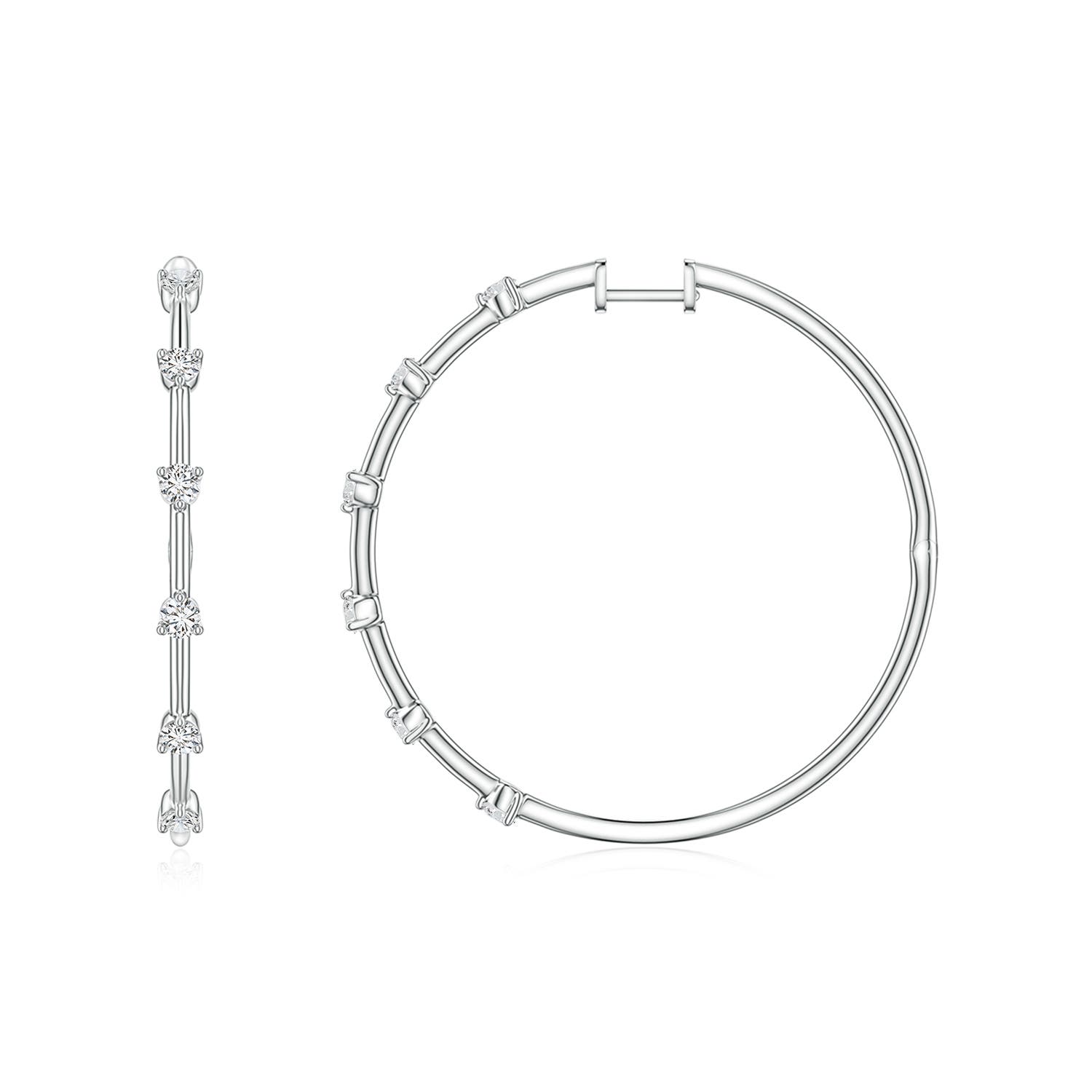 2.5mm HSI2 Round Diamond Six-Stone Station Hoop Earrings in White Gold
