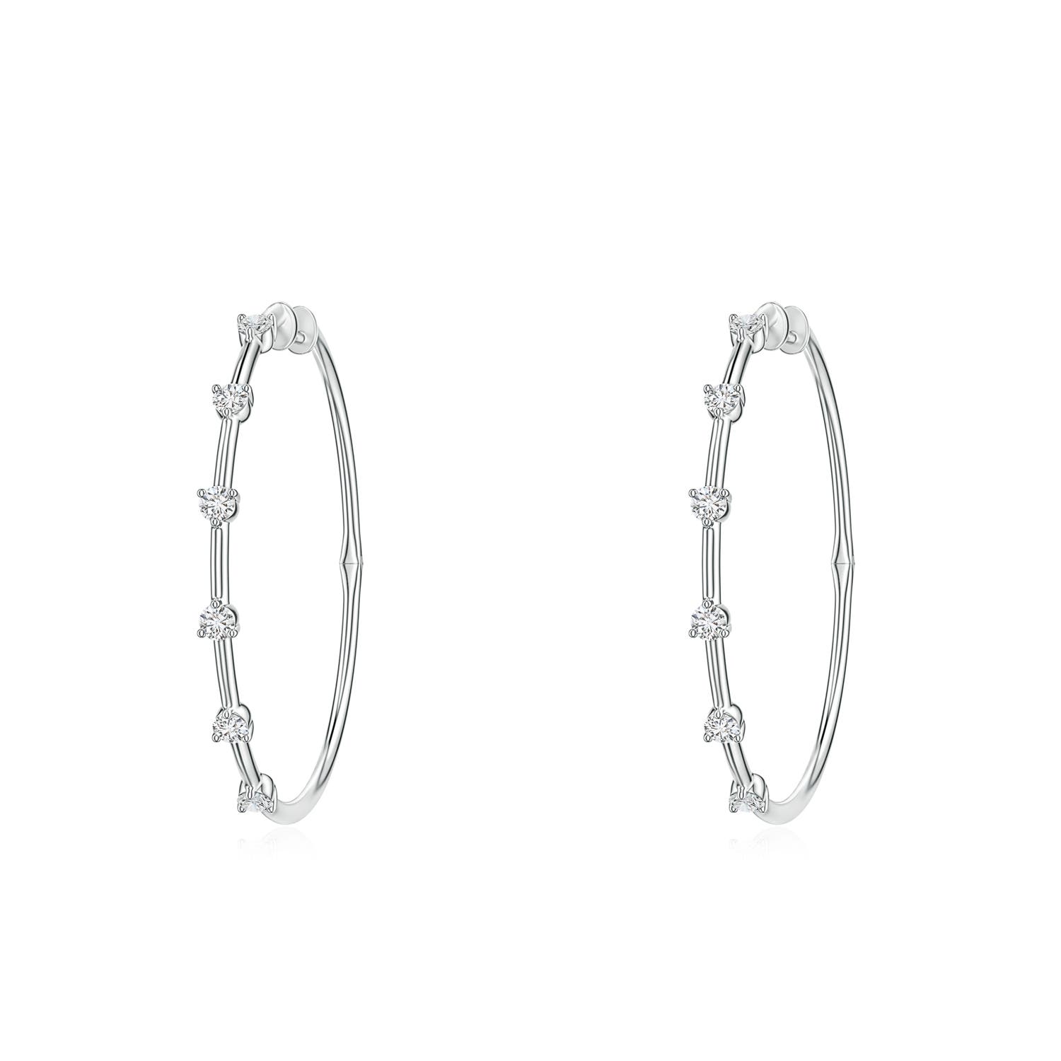 2.5mm HSI2 Round Diamond Six-Stone Station Hoop Earrings in White Gold - side 2