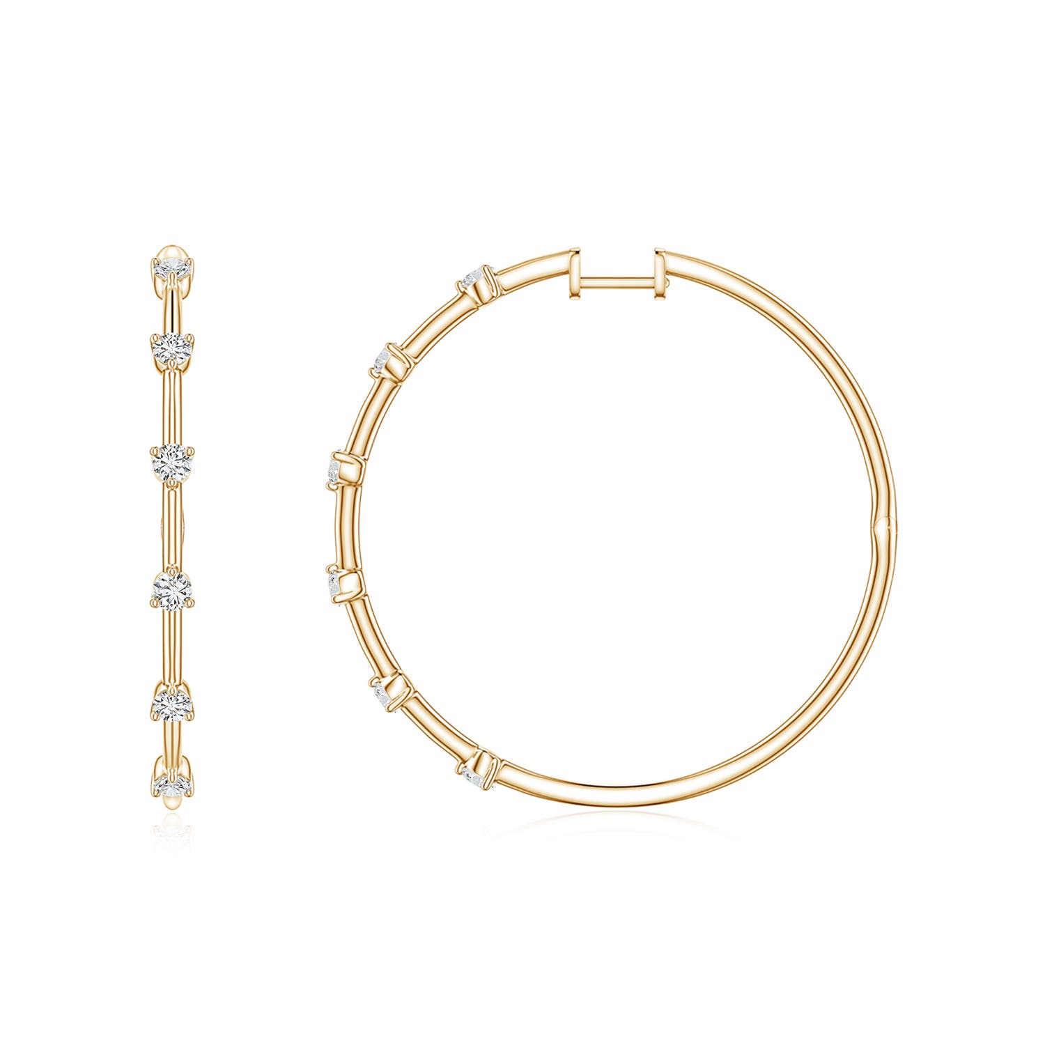 2.5mm HSI2 Round Diamond Six-Stone Station Hoop Earrings in Yellow Gold