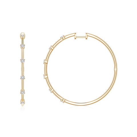 2mm HSI2 Round Diamond Six-Stone Station Hoop Earrings in 18K Yellow Gold