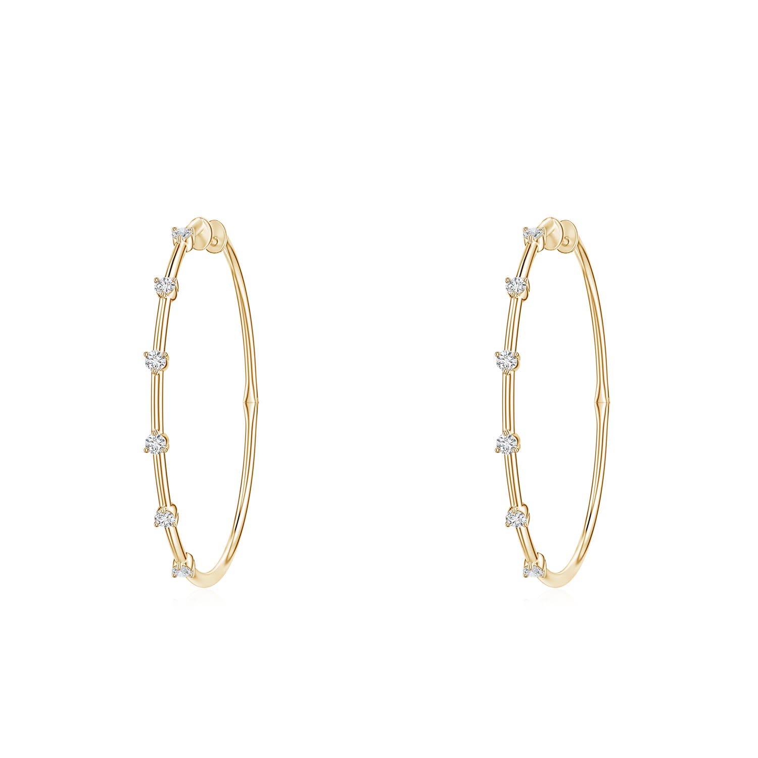 2mm HSI2 Round Diamond Six-Stone Station Hoop Earrings in 18K Yellow Gold