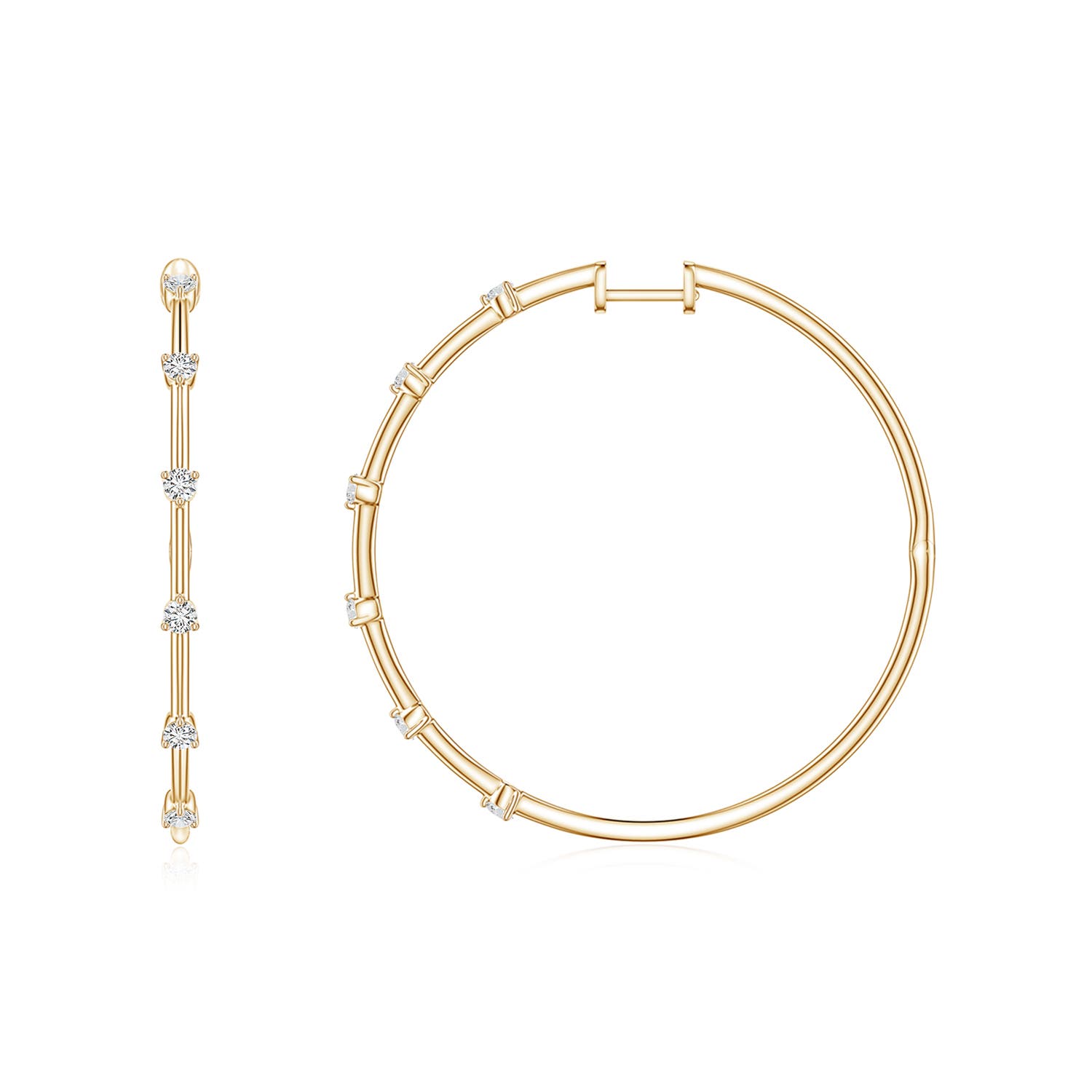 2mm HSI2 Round Diamond Six-Stone Station Hoop Earrings in Yellow Gold