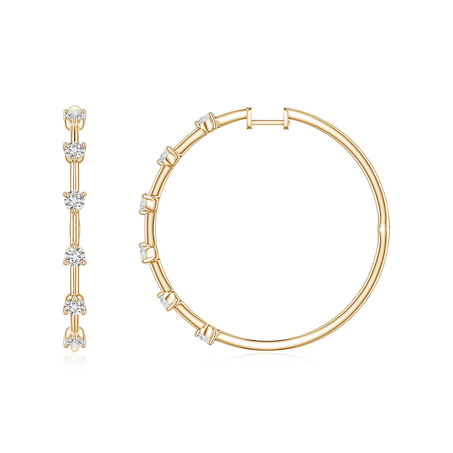 3mm HSI2 Round Diamond Six-Stone Station Hoop Earrings in 18K Yellow Gold
