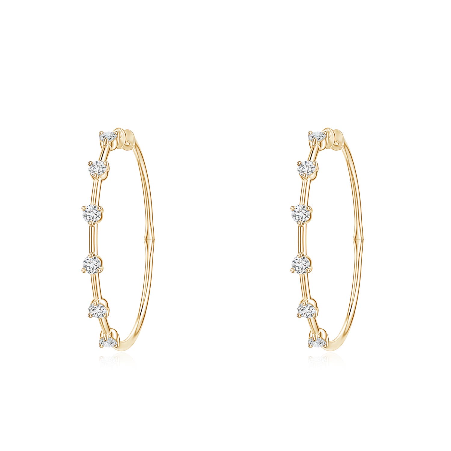 3mm HSI2 Round Diamond Six-Stone Station Hoop Earrings in 18K Yellow Gold