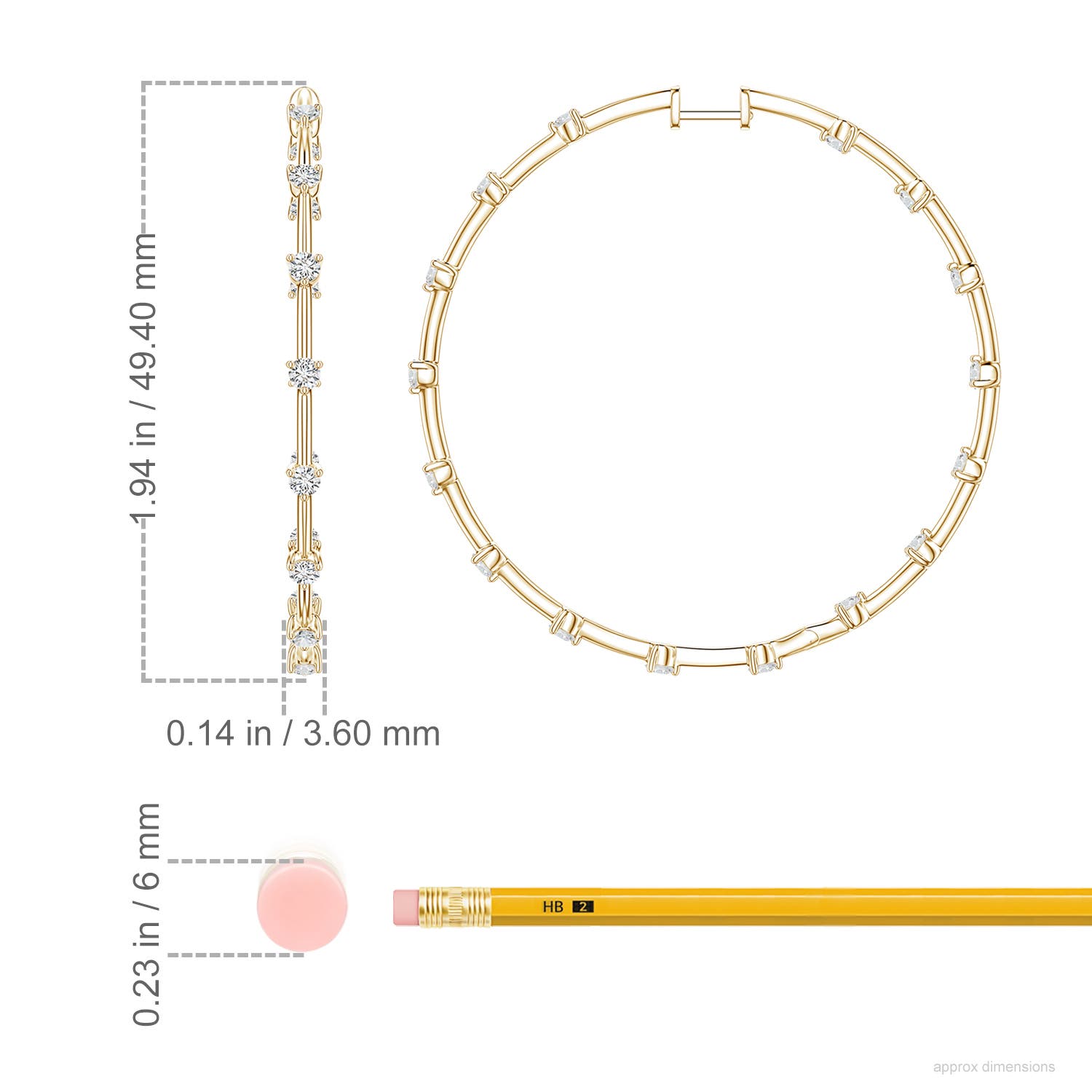 2.5mm HSI2 SE2369D-YG-HSI2-2.5 in Yellow Gold - ruler