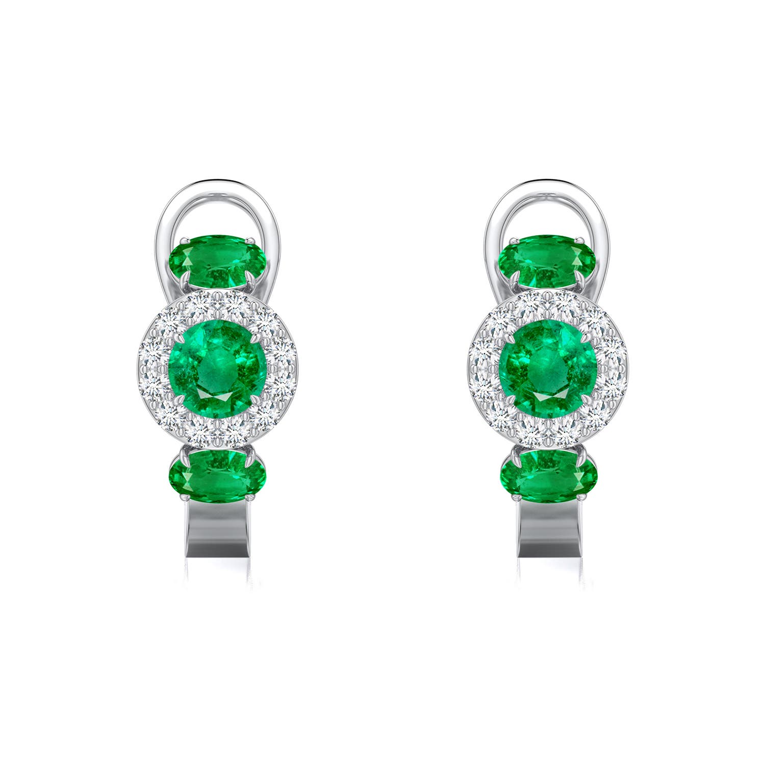 4mm AAA Claw Prong Round Ruby Halo Earrings in White Gold