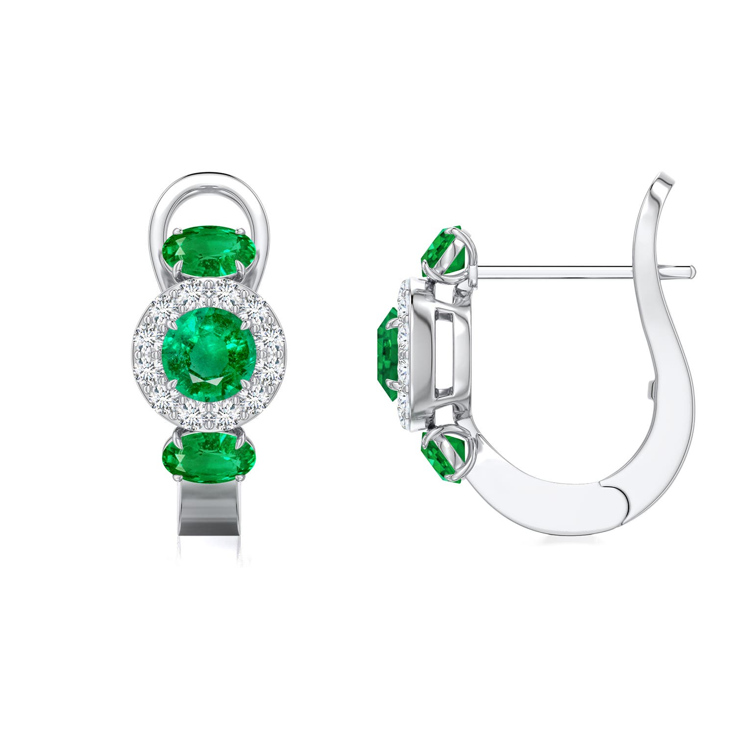 4mm AAA Claw Prong Round Ruby Halo Earrings in White Gold