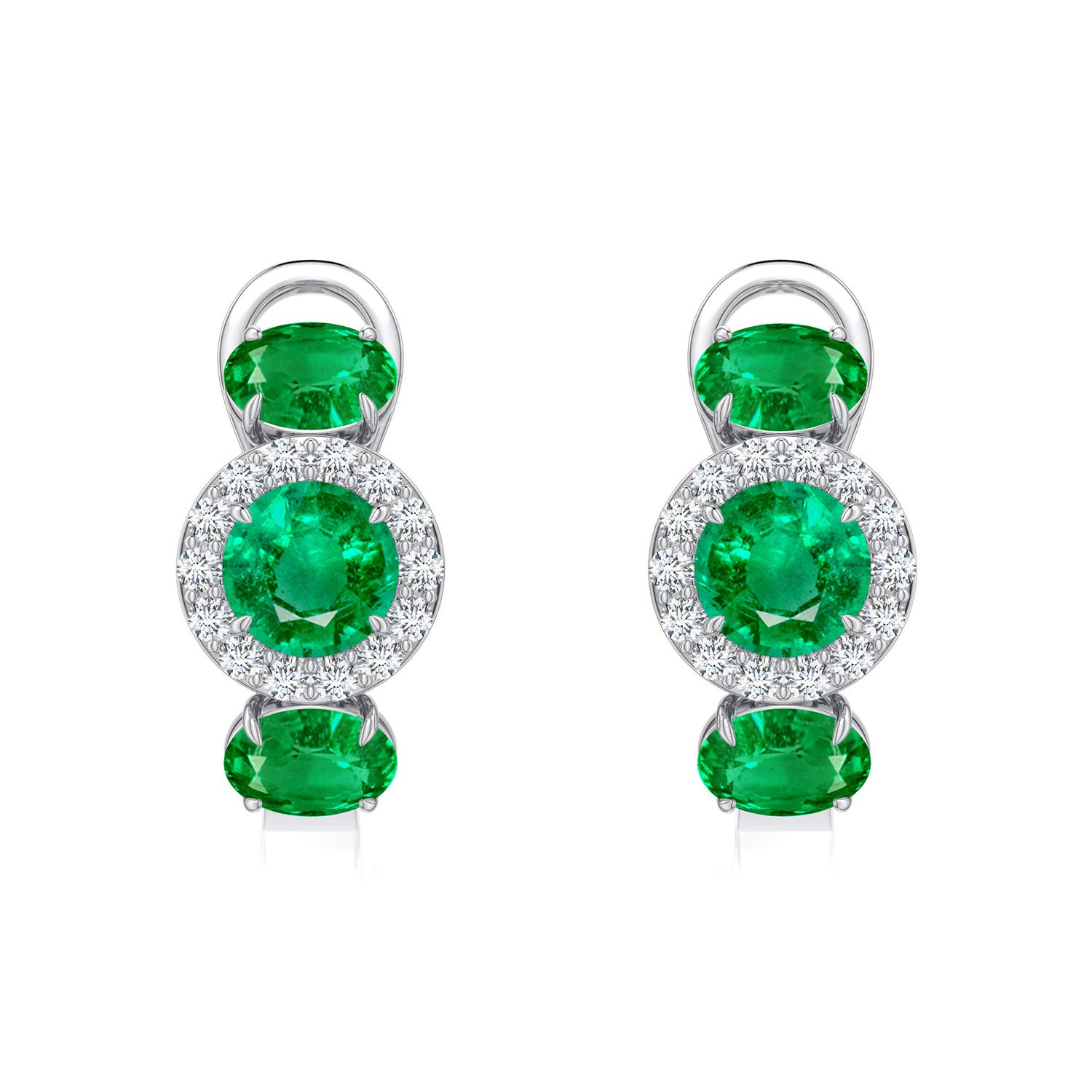 5mm AAA Claw Prong Round Emerald Halo Earrings in White Gold